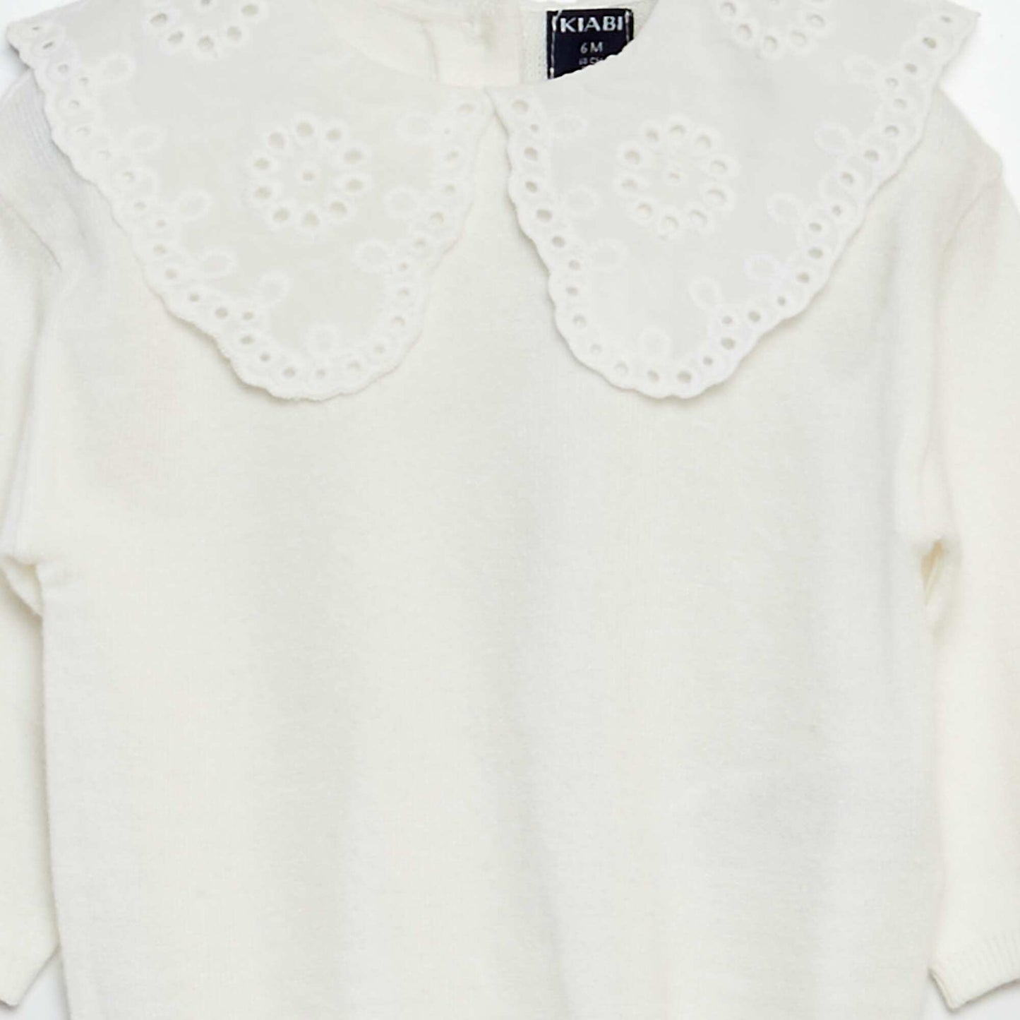 Sweater de punto con cuello bordado BLANCO