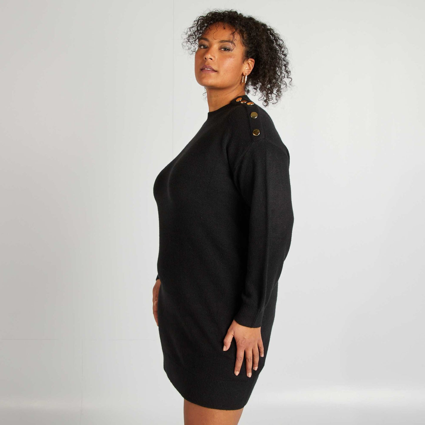 Vestido tipo sweater con botones NEGRO