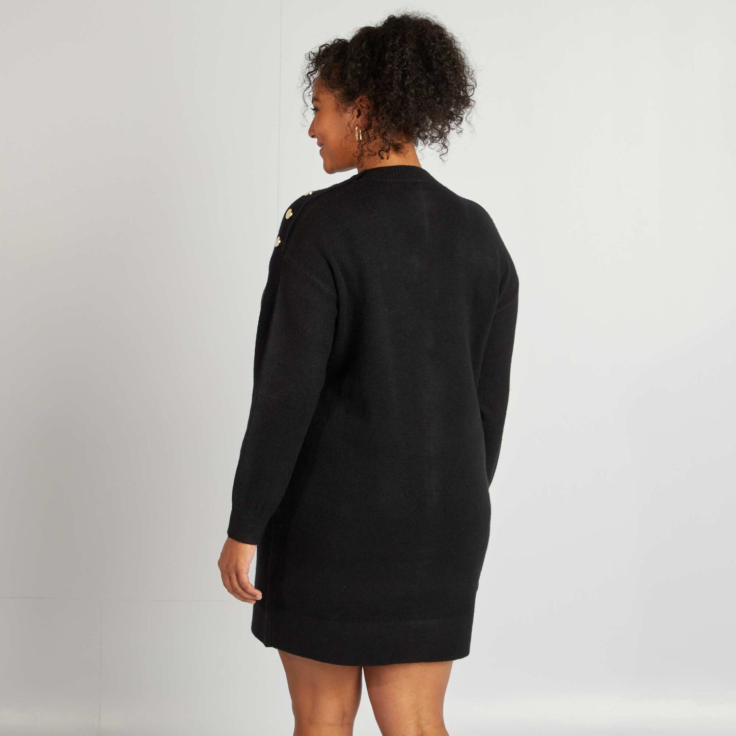 Vestido tipo sweater con botones NEGRO
