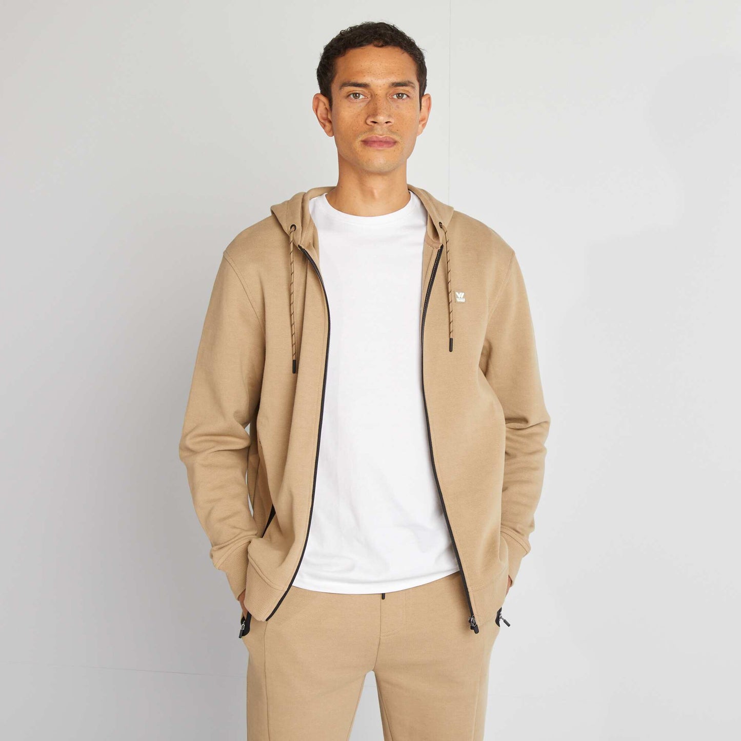 Buzo de punto de piqué con capucha BEIGE
