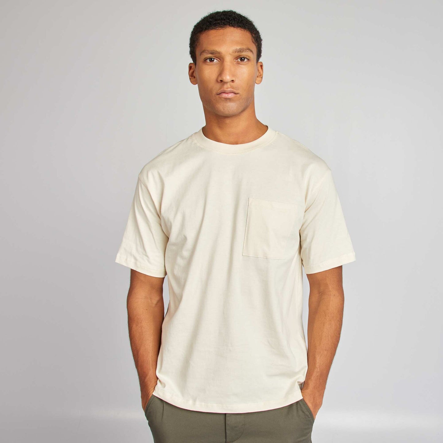 Camiseta lisa con bolsillo en el pecho BLANCO
