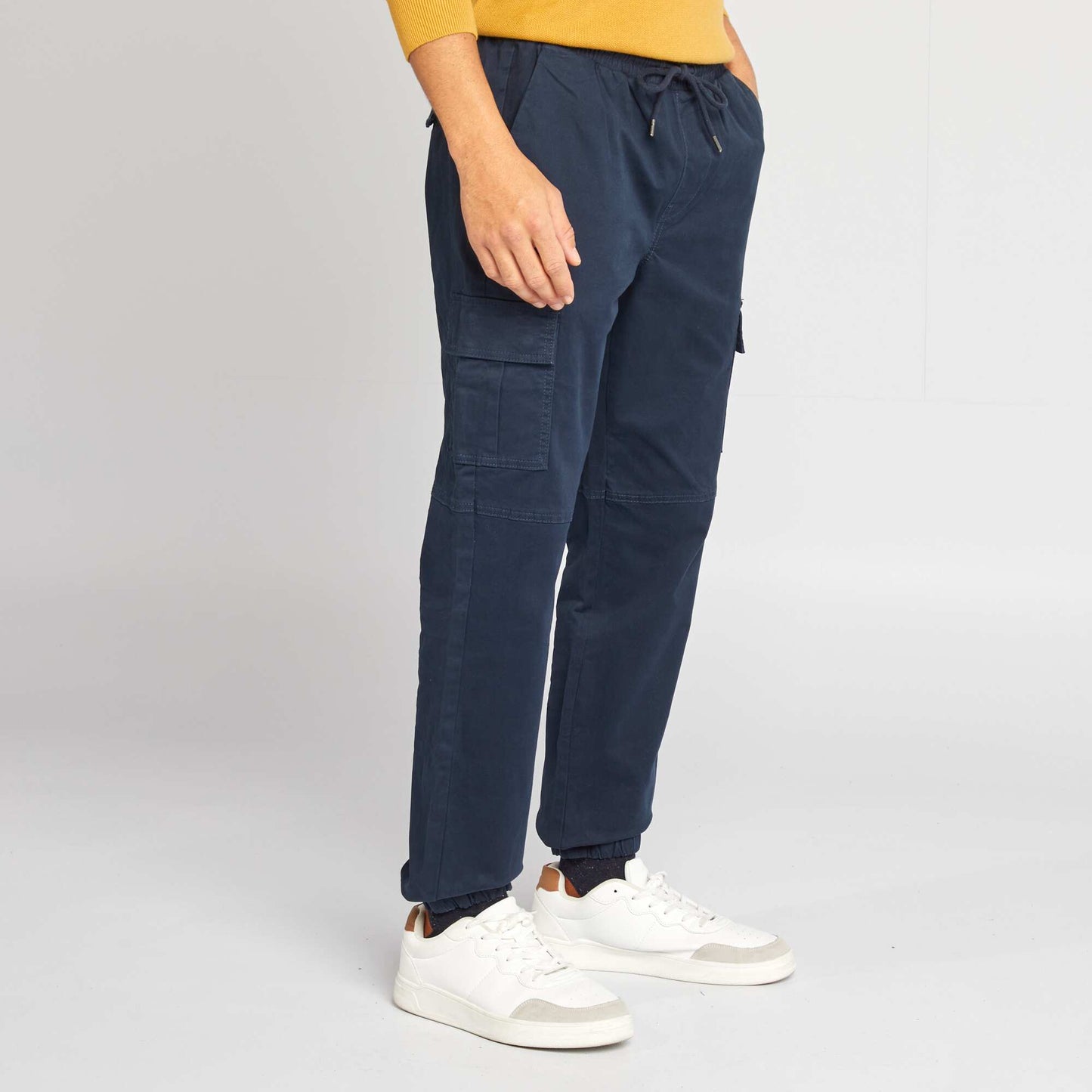 Pantalón con múltiples bolsillos con cintura elástica + cordones AZUL