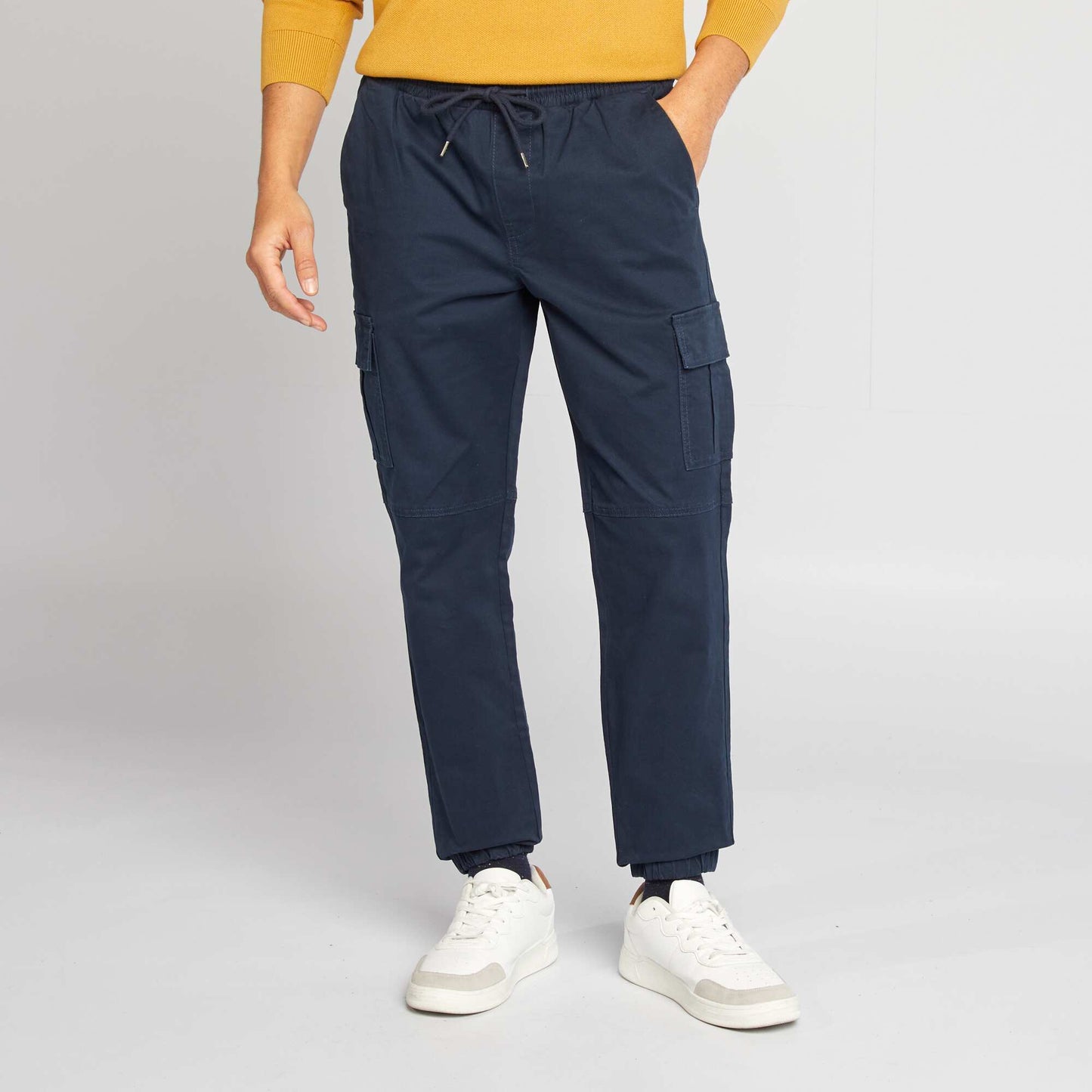 Pantalón con múltiples bolsillos con cintura elástica + cordones AZUL