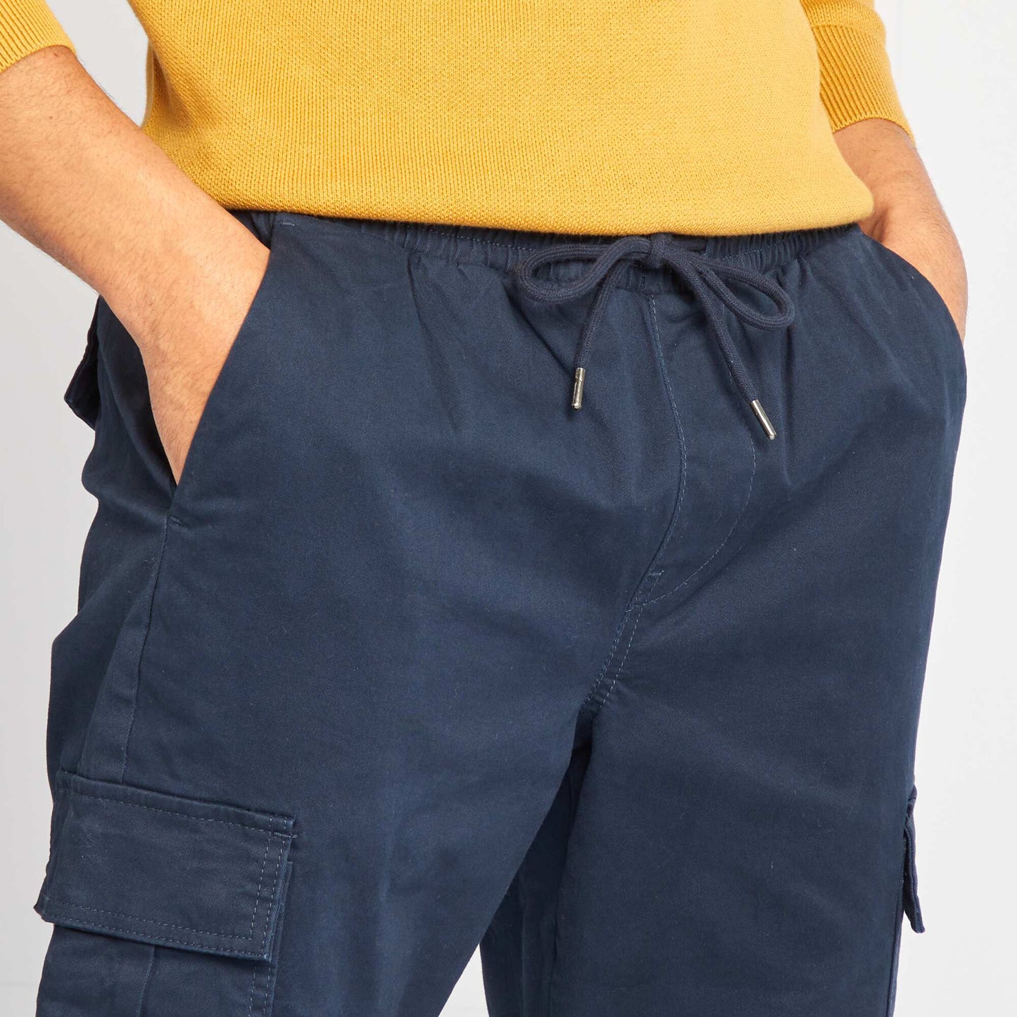 Pantalón con múltiples bolsillos con cintura elástica + cordones AZUL
