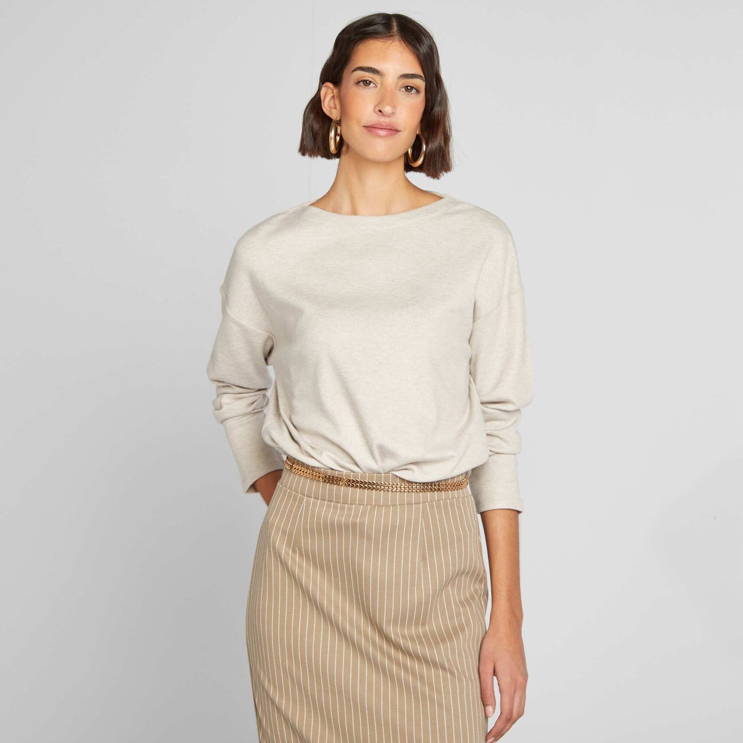 Camiseta de manga larga de punto suave BEIGE