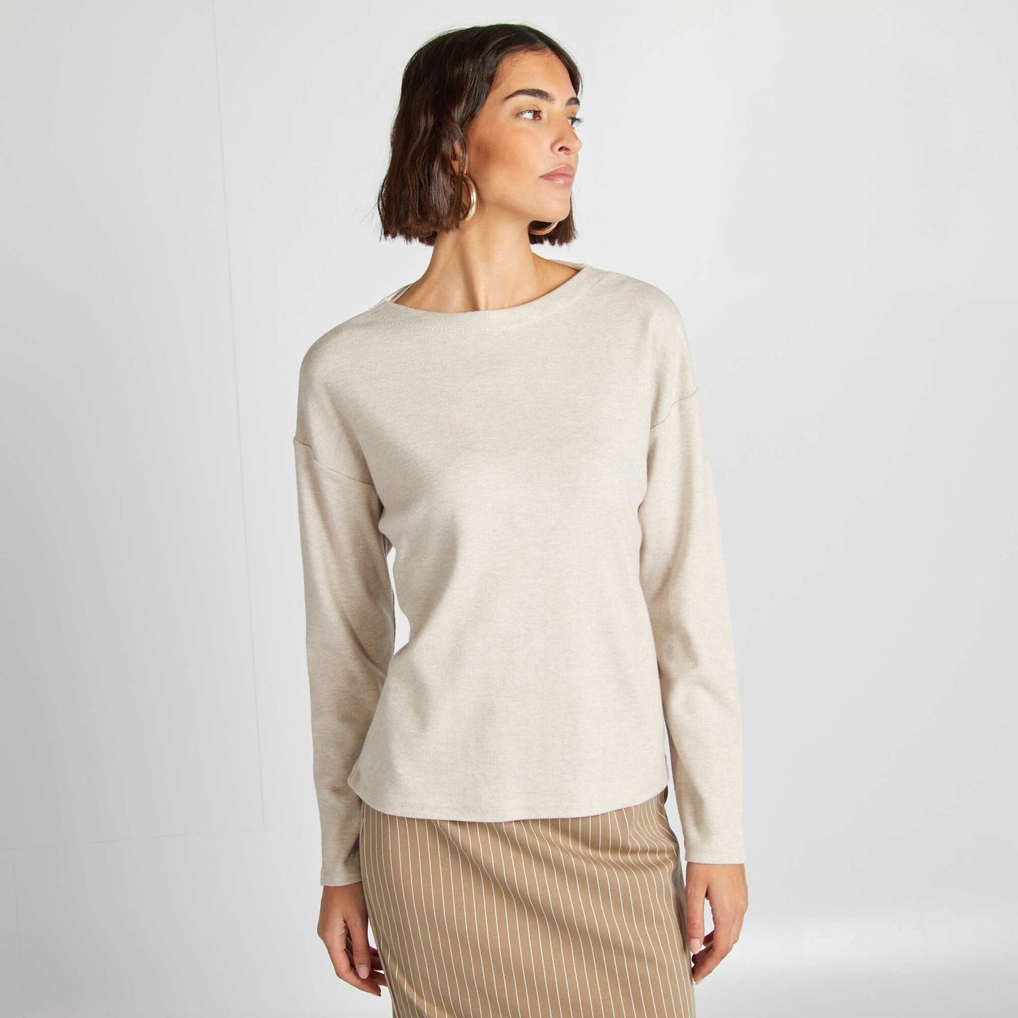 Camiseta de manga larga de punto suave BEIGE