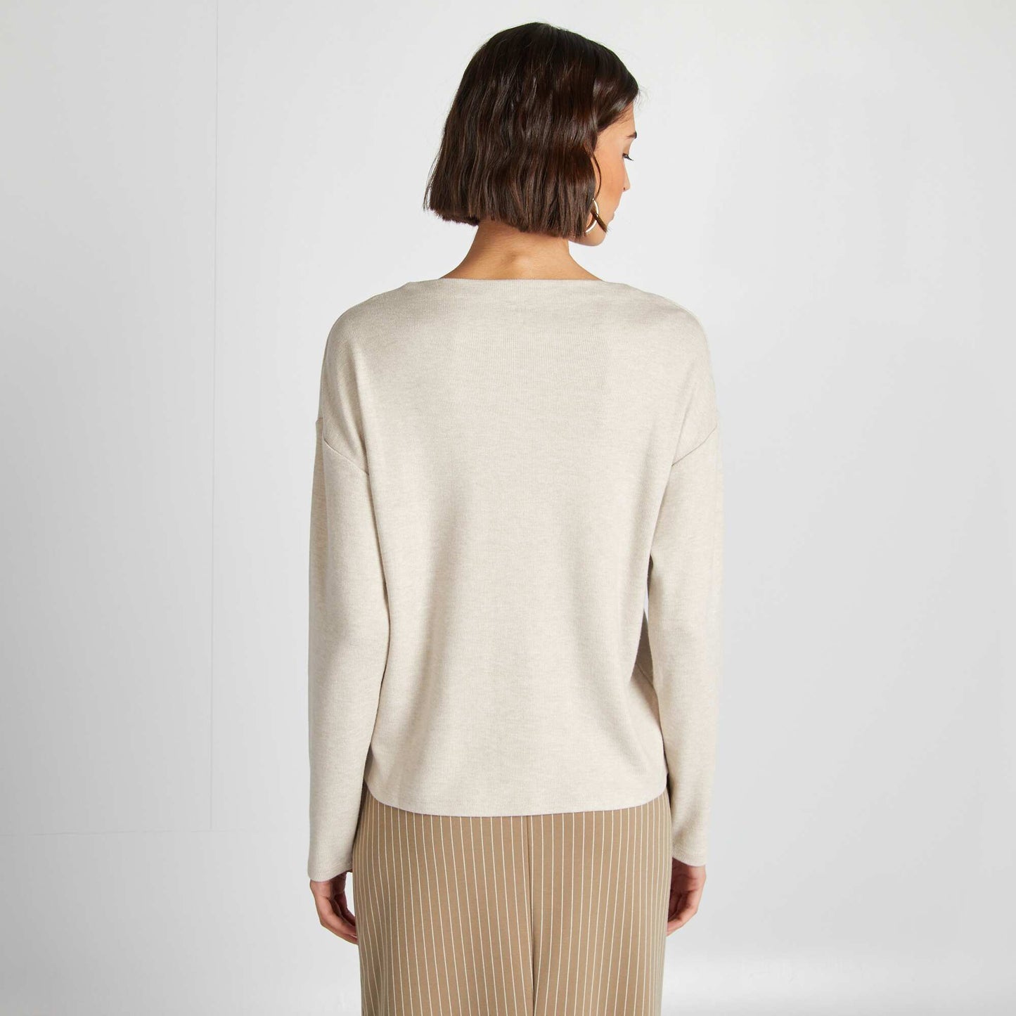 Camiseta de manga larga de punto suave BEIGE