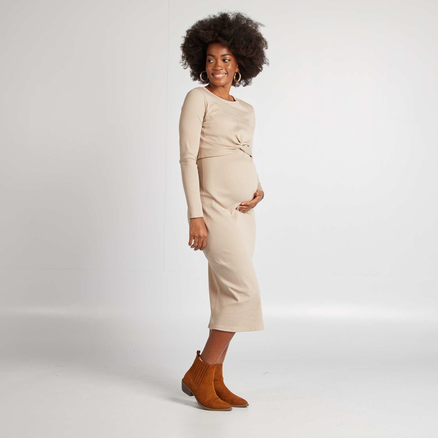 Vestido maternidad de canalé BEIGE