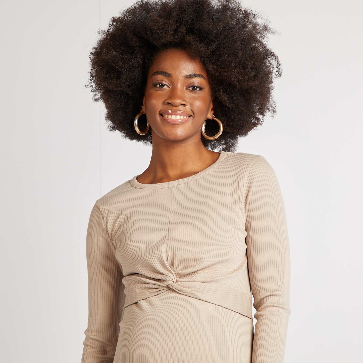 Vestido maternidad de canalé BEIGE