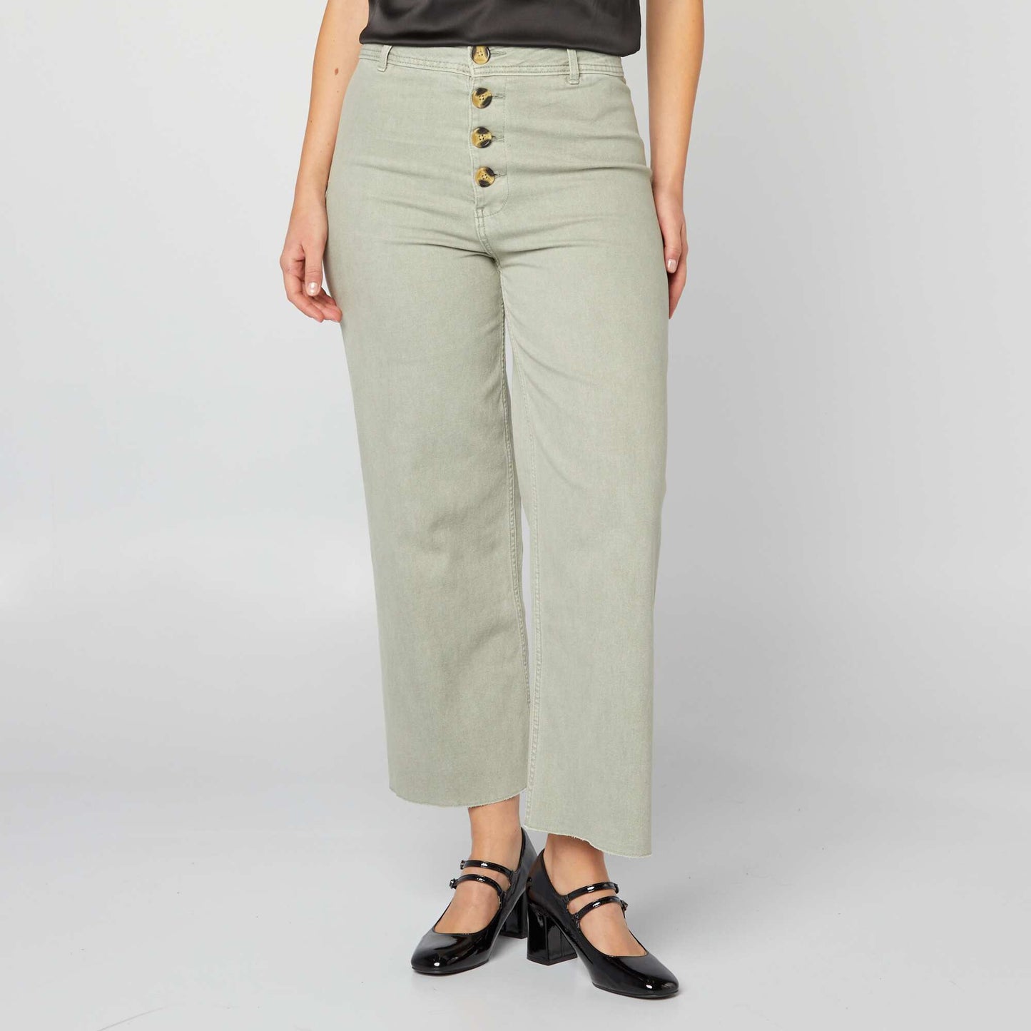 Jean ancho wide leg con cierre de botones de fantasía VERDE