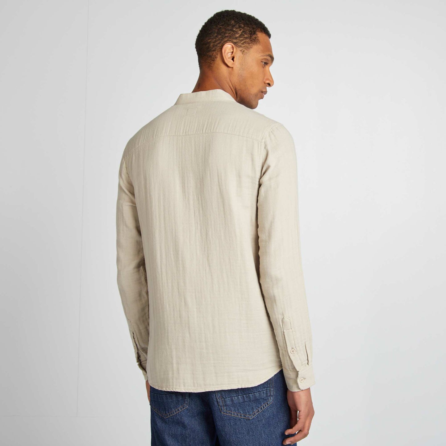 Camisa dobby corte recto con cuello redondo GRIS