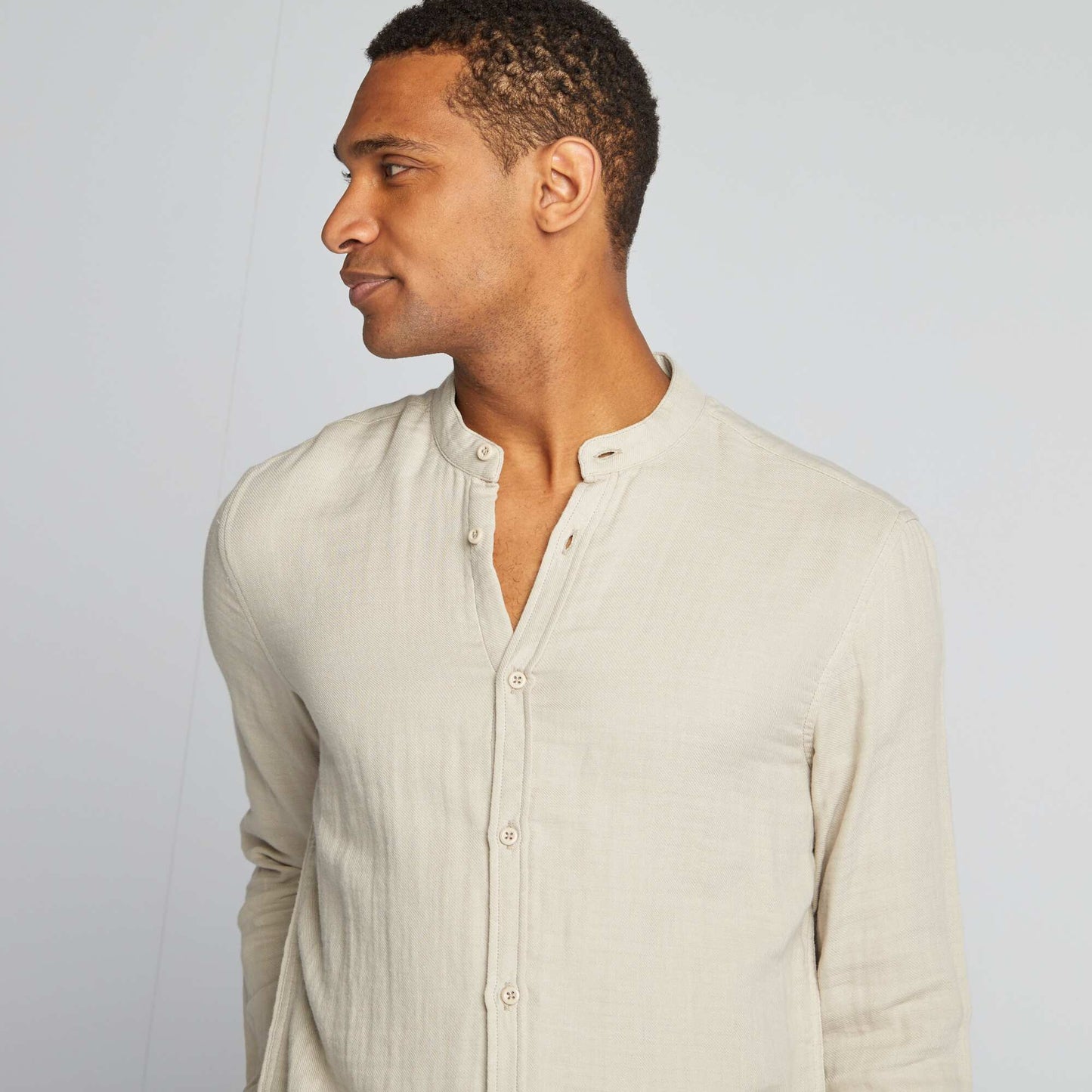 Camisa dobby corte recto con cuello redondo GRIS