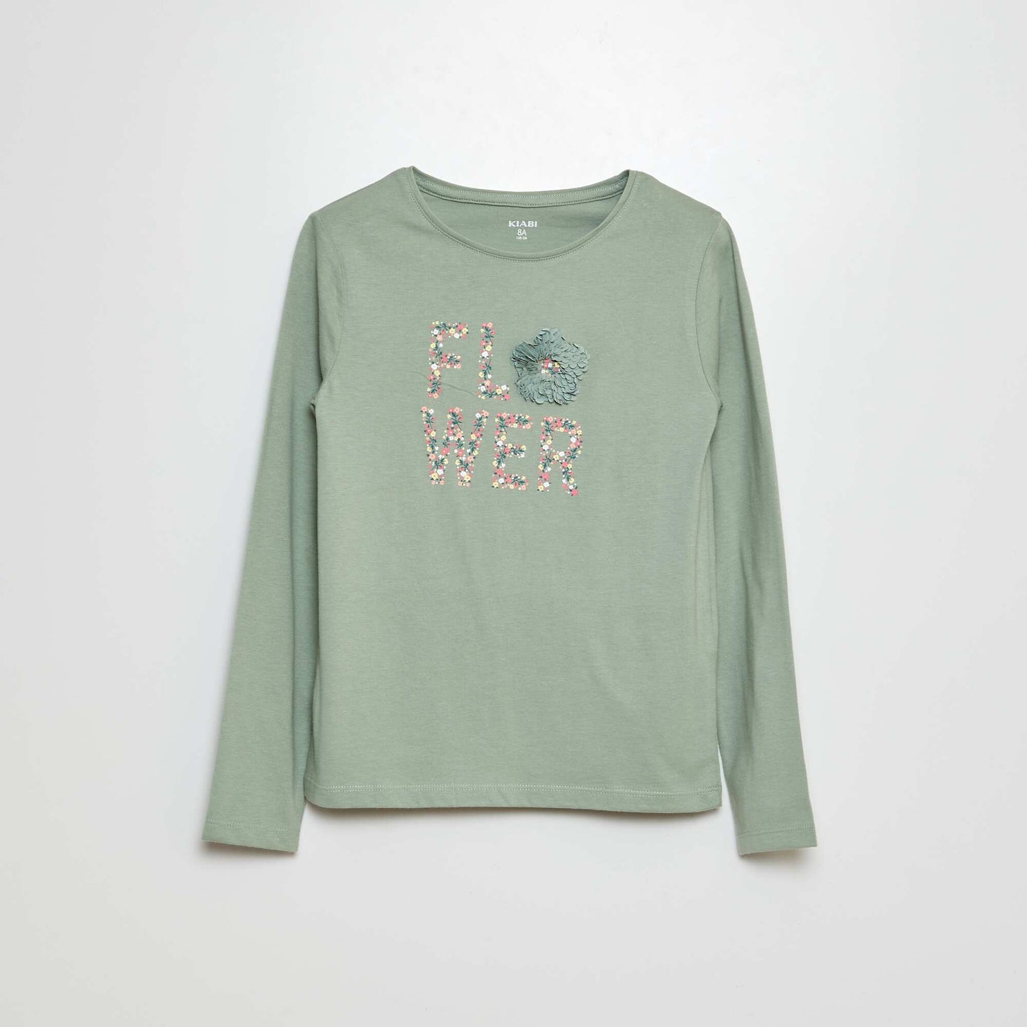 Camiseta de manga larga de punto estampado + relieve VERDE
