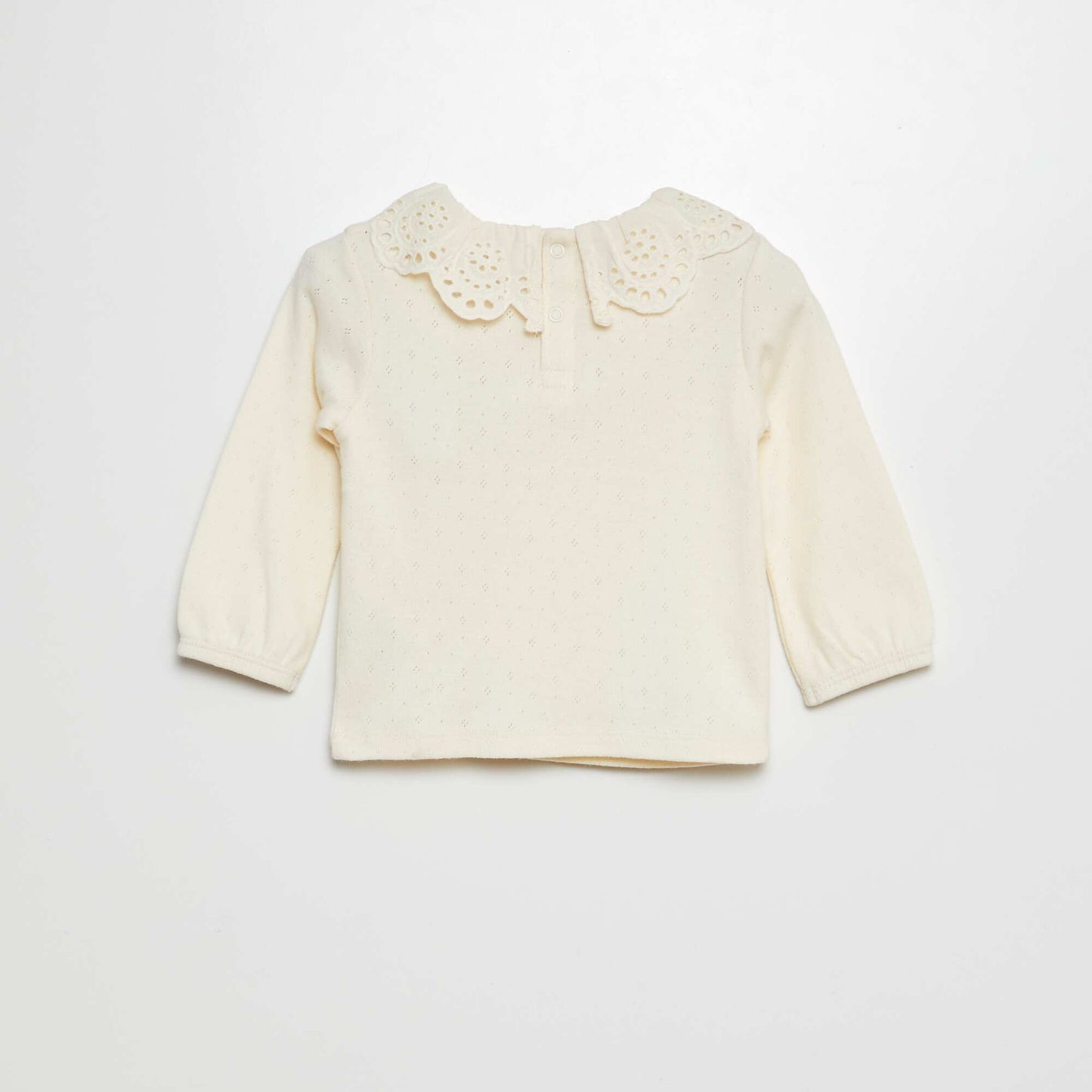 Camiseta de punto con cuello bebé de bordado inglés BLANCO