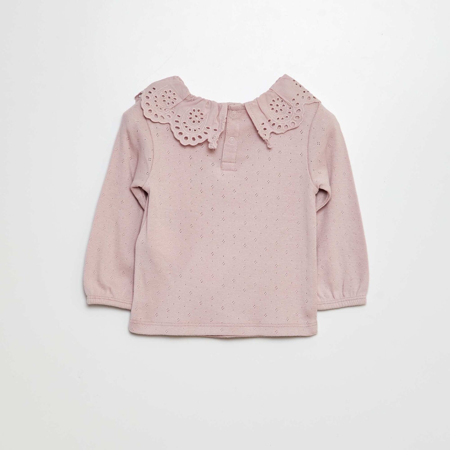 Camiseta de punto con cuello bebé de bordado inglés PURPURA