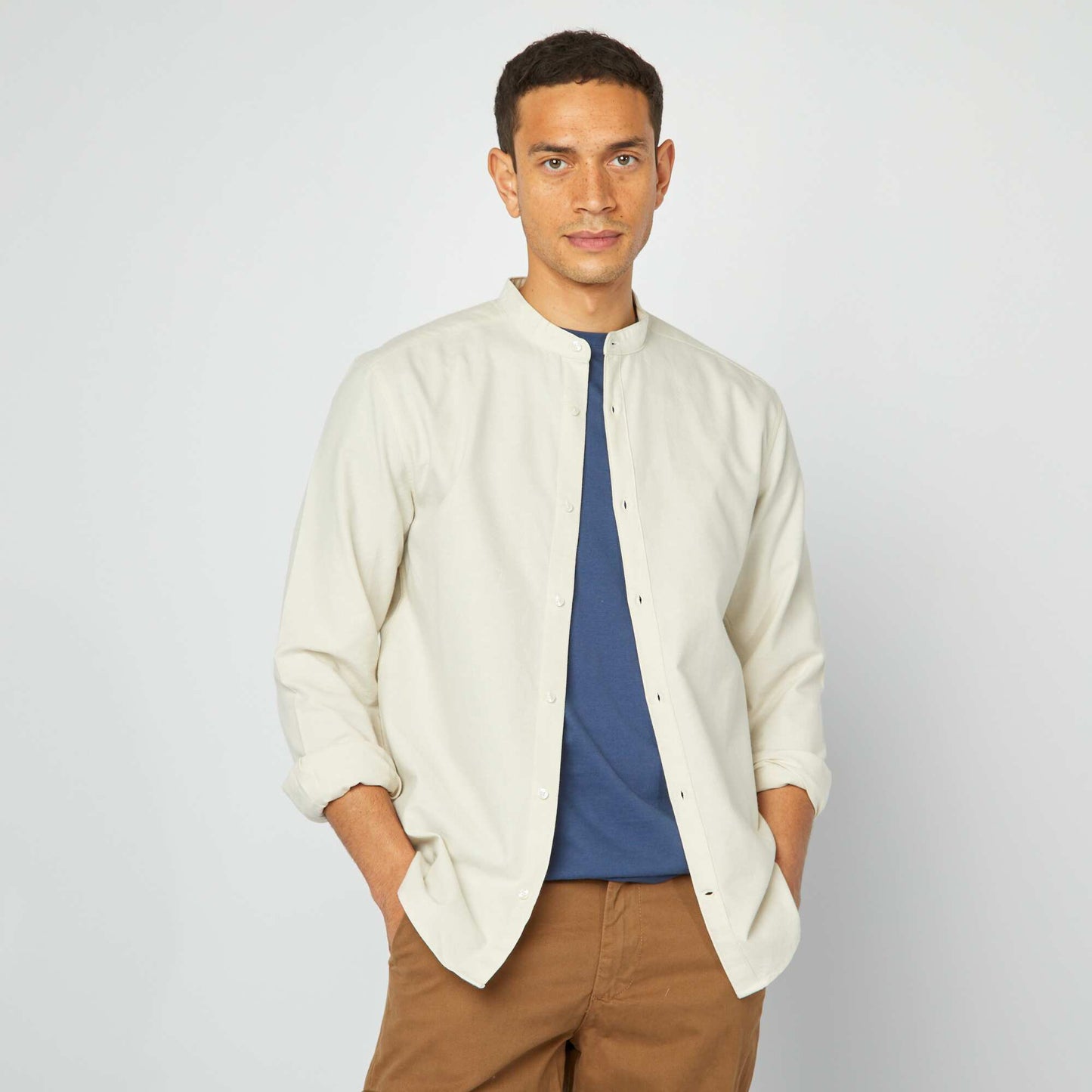 Camisa oxford con cuello mao GRIS