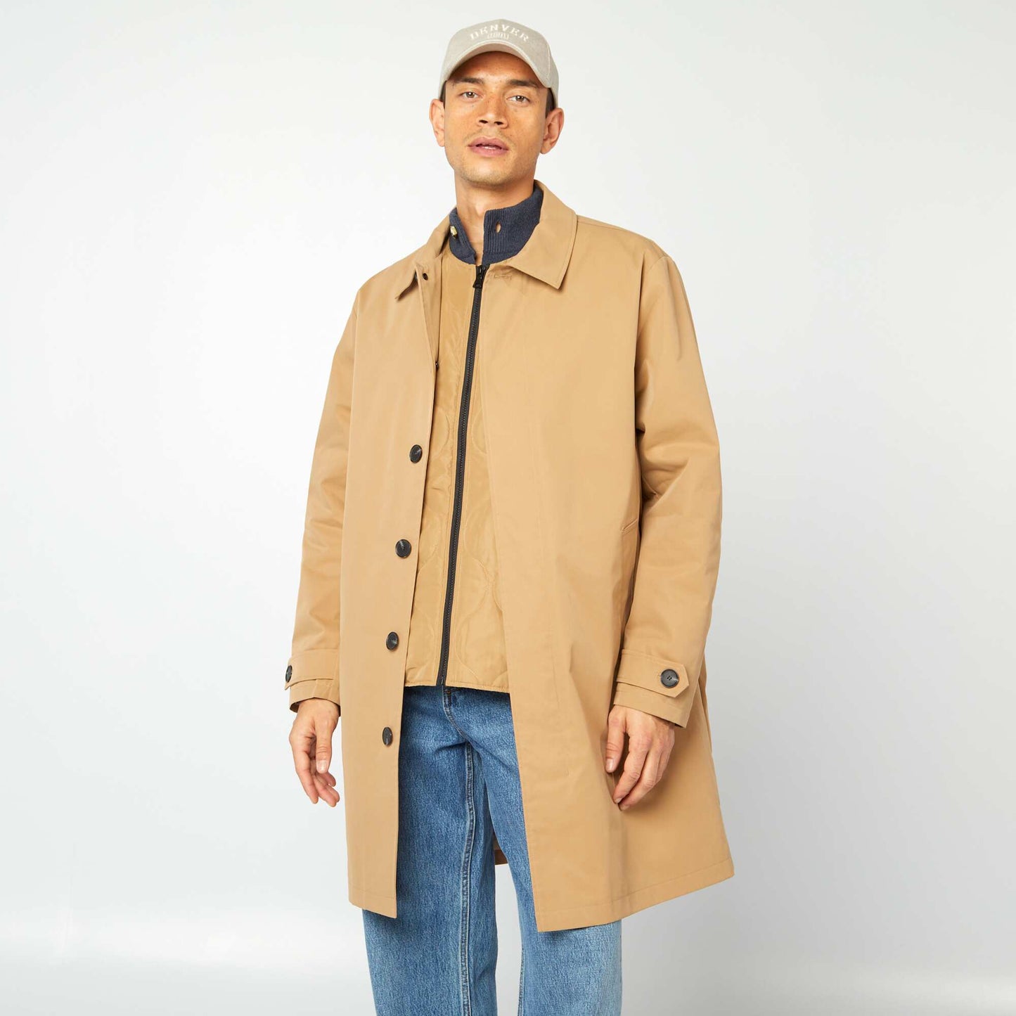 Gabardina midi chaleco acolchado en el interior BEIGE
