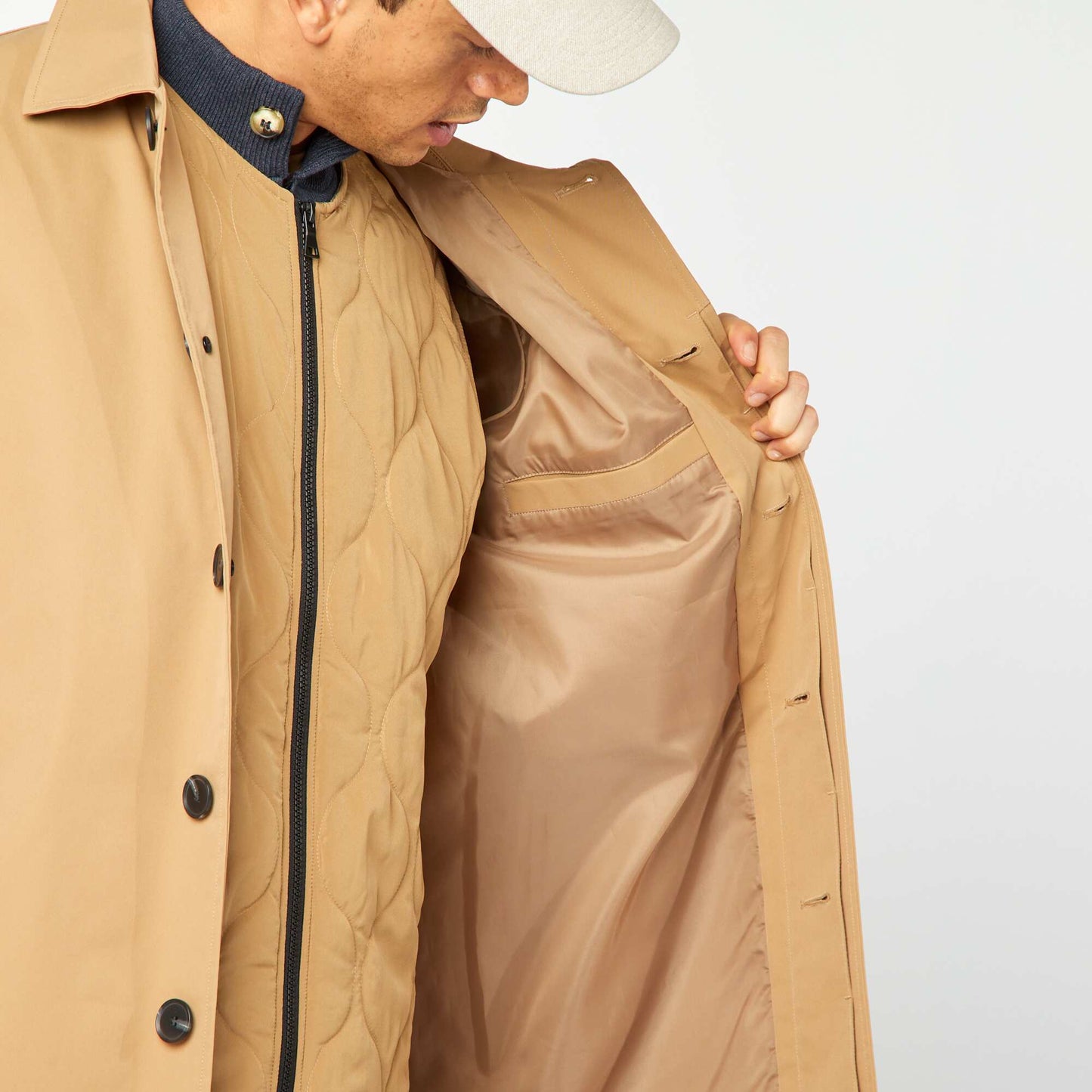 Gabardina midi chaleco acolchado en el interior BEIGE