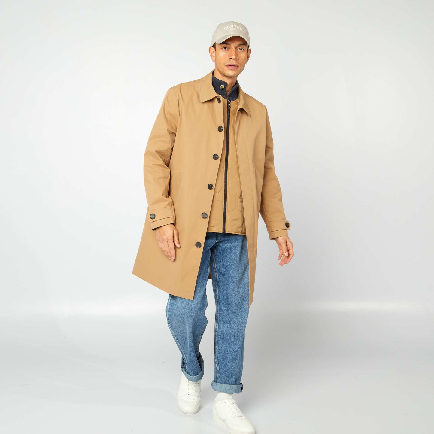 Gabardina midi chaleco acolchado en el interior BEIGE