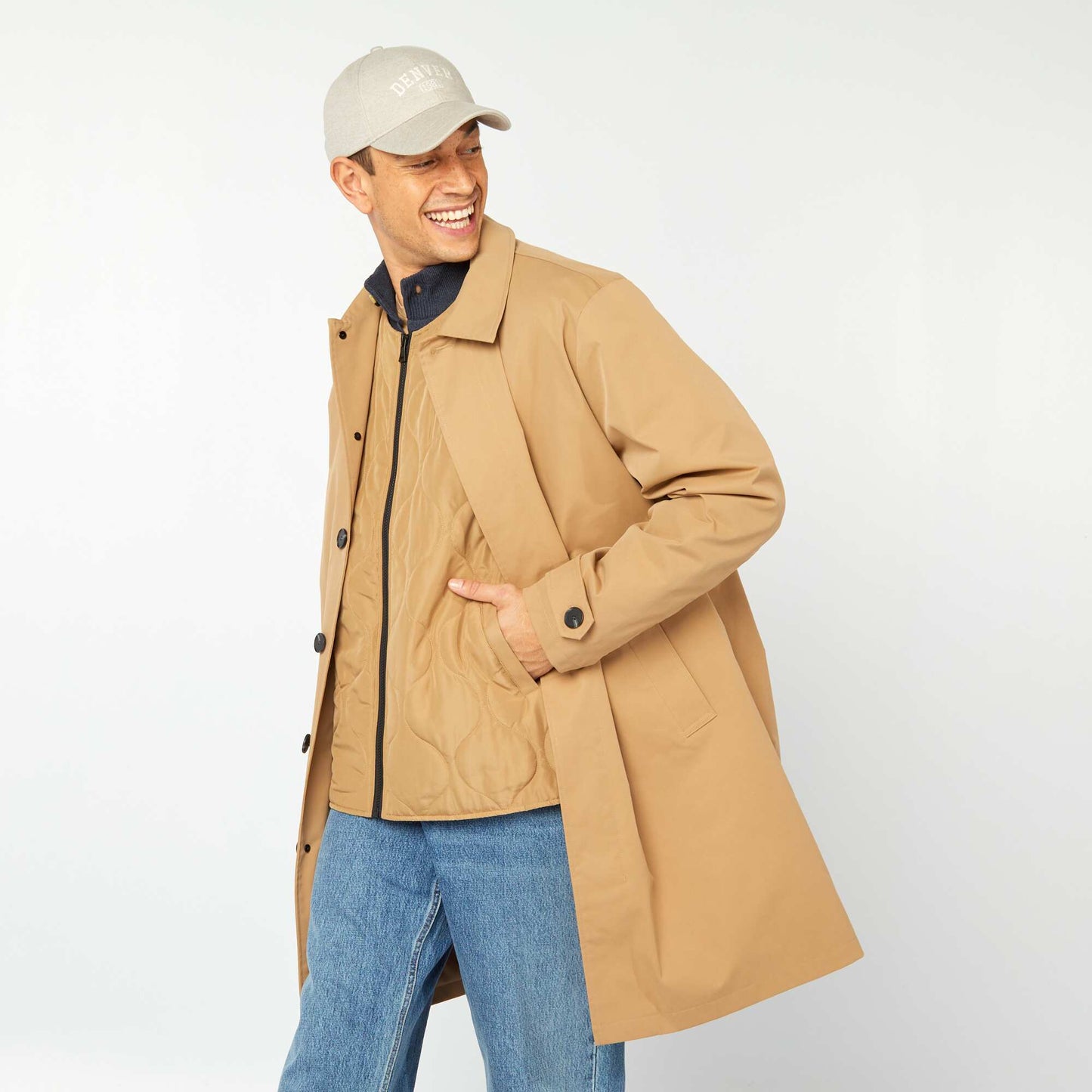 Gabardina midi chaleco acolchado en el interior BEIGE