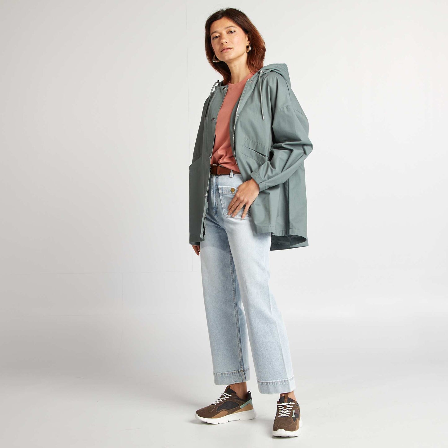 Parka impermeable oversize con capucha VERDE