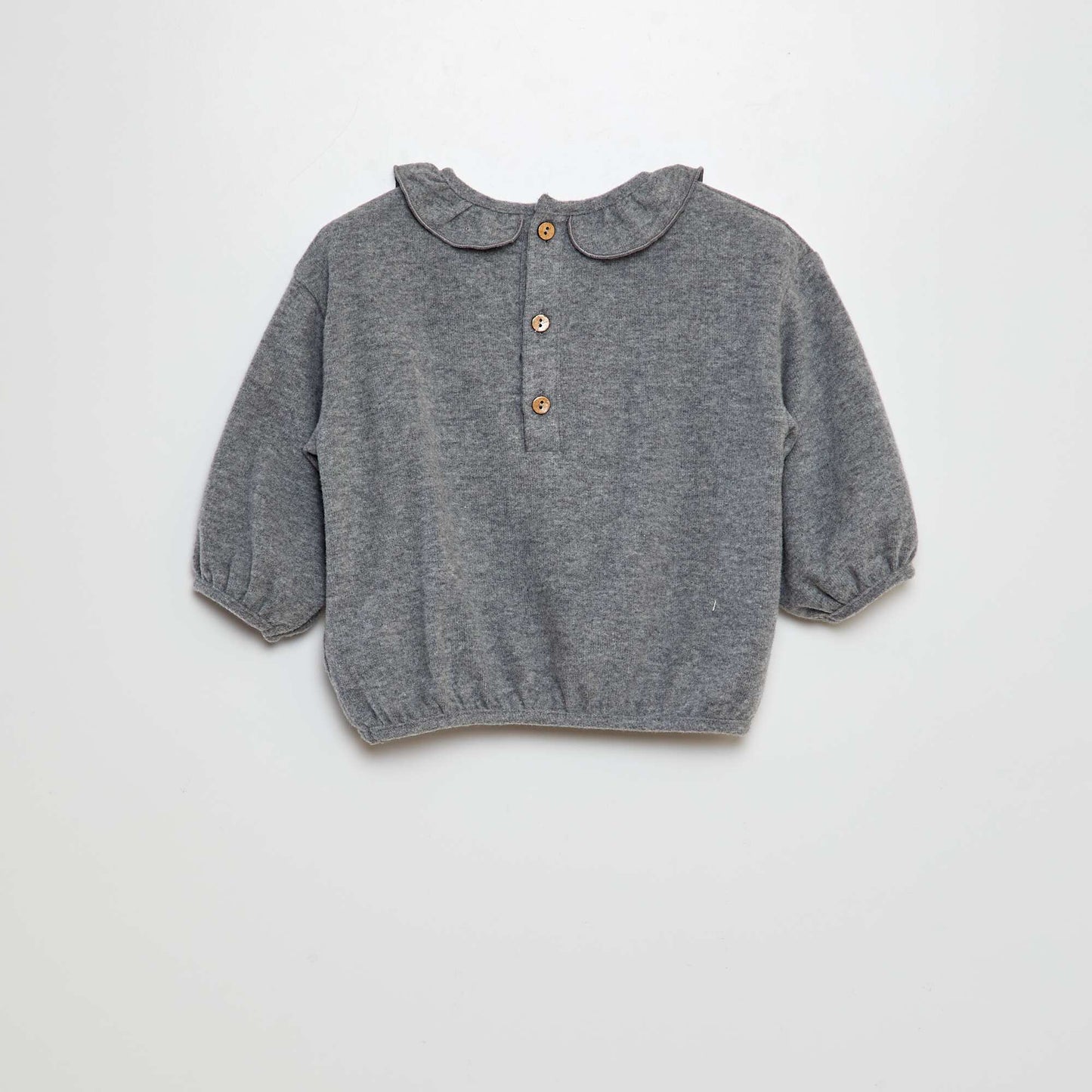 Sweater de punto suave con cuello con volantes GRIS