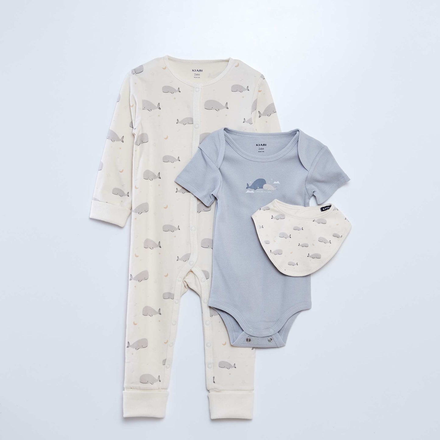 Conjunto de pijama + body + babero - 3 piezas BLANCO