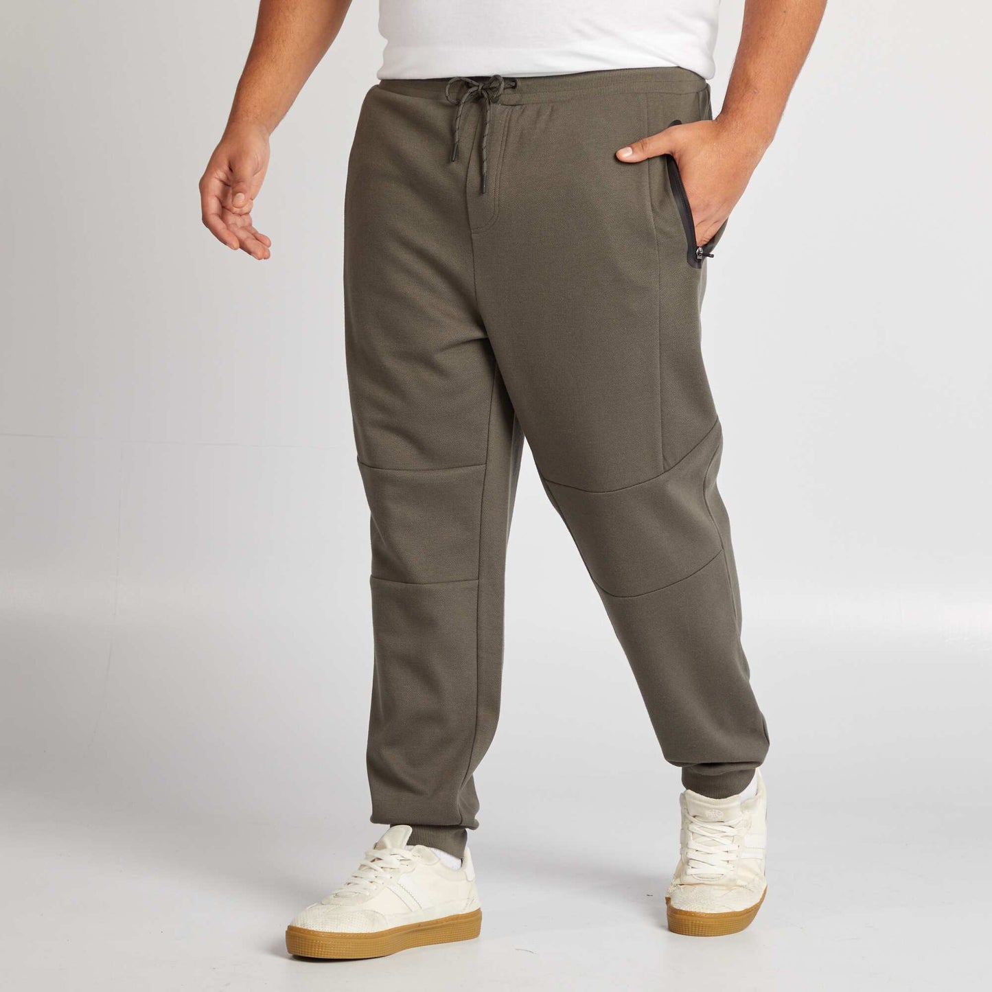 Pantalón de chándal de punto de piqué con bolsillos con cremallera KAKI