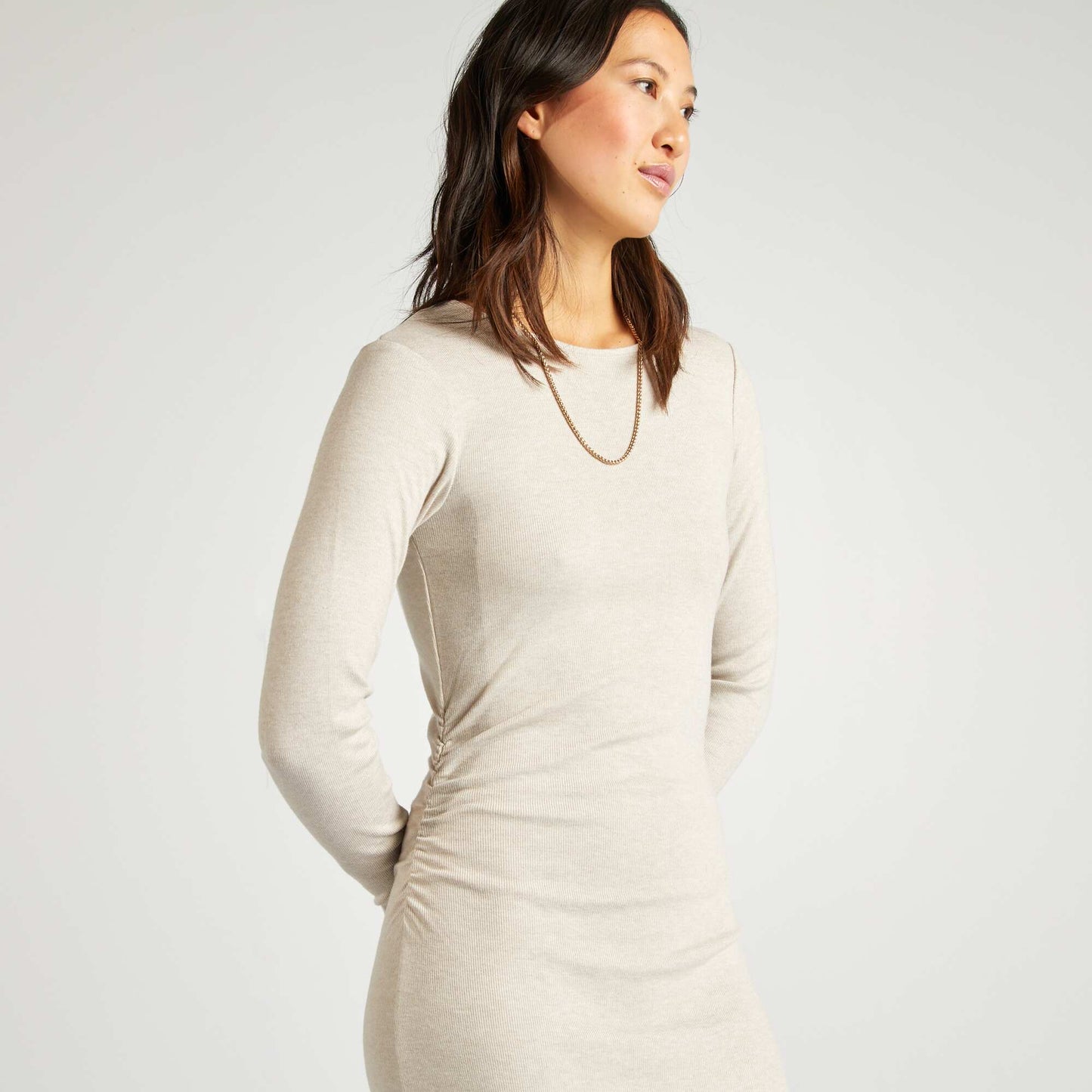 Vestido tipo sweater de punto BEIGE