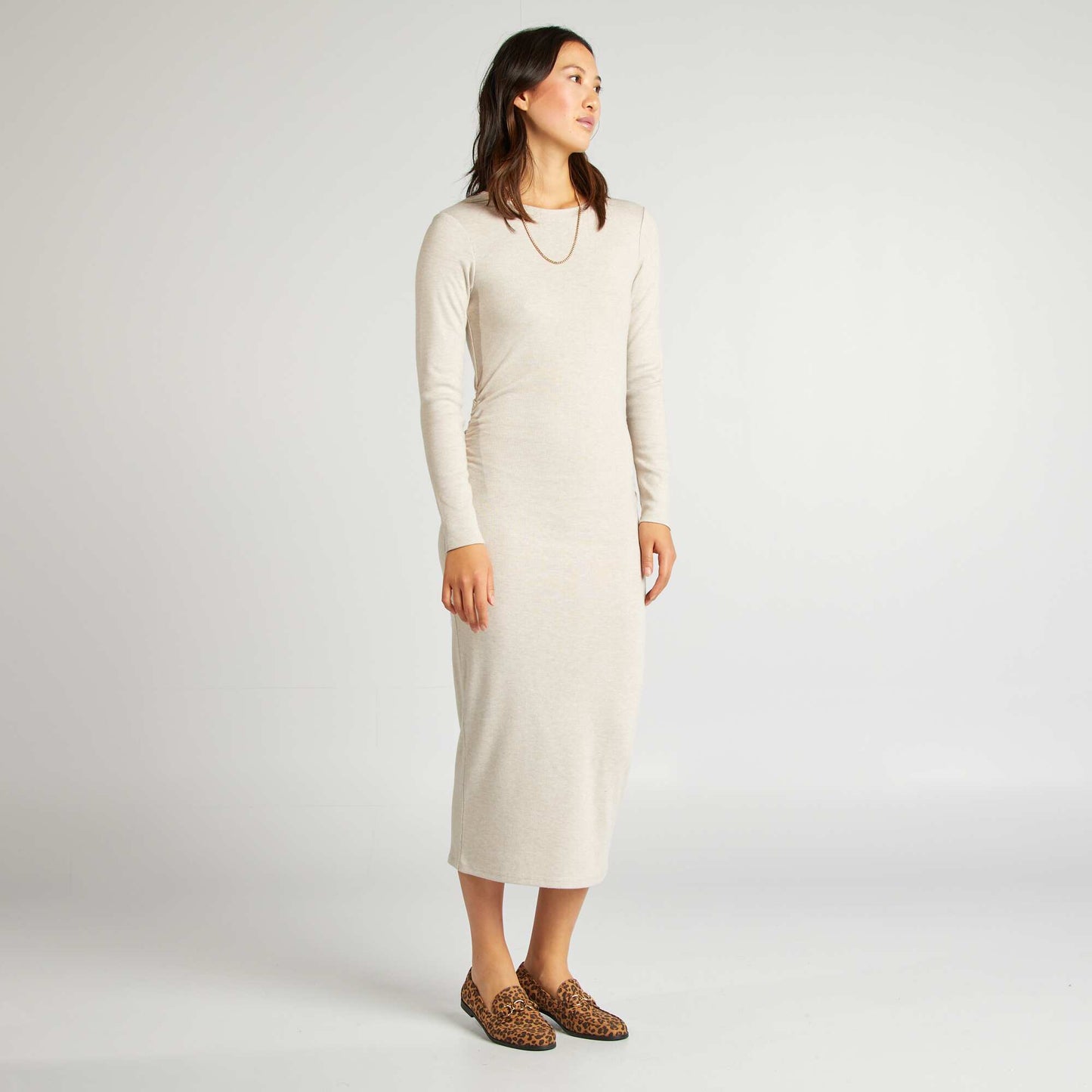 Vestido tipo sweater de punto BEIGE