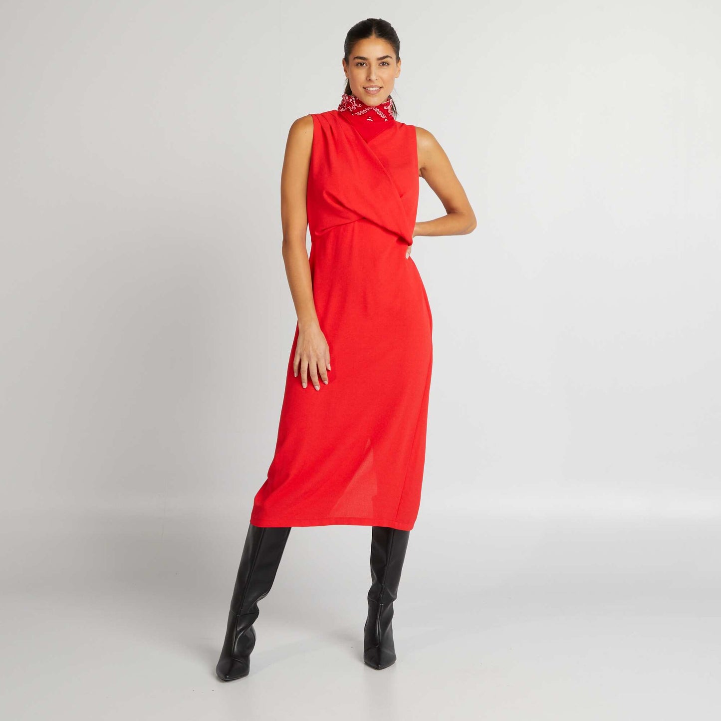 Vestido midi sin mangas ROJO