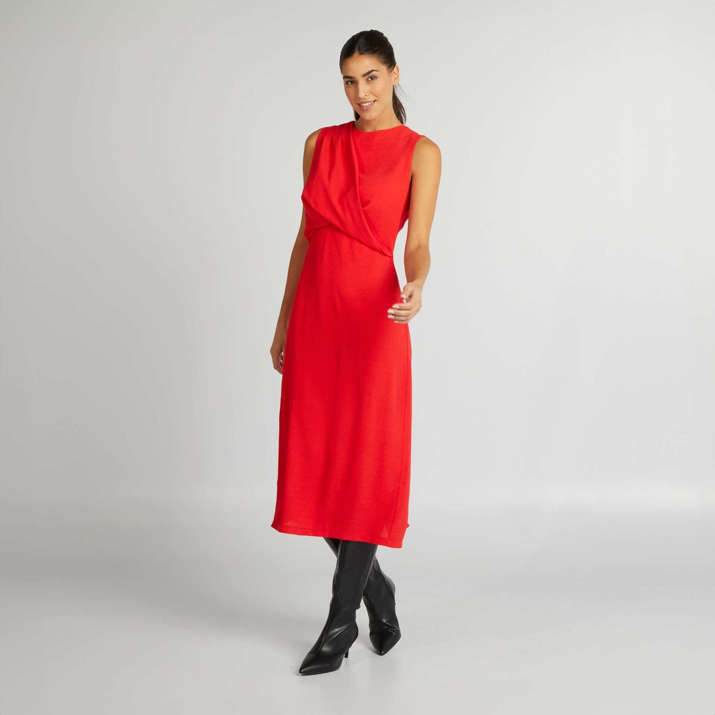 Vestido midi sin mangas ROJO