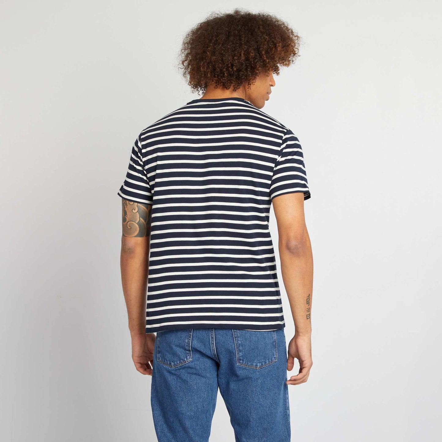 Camiseta de rayas de manga corta con cuello redondo AZUL