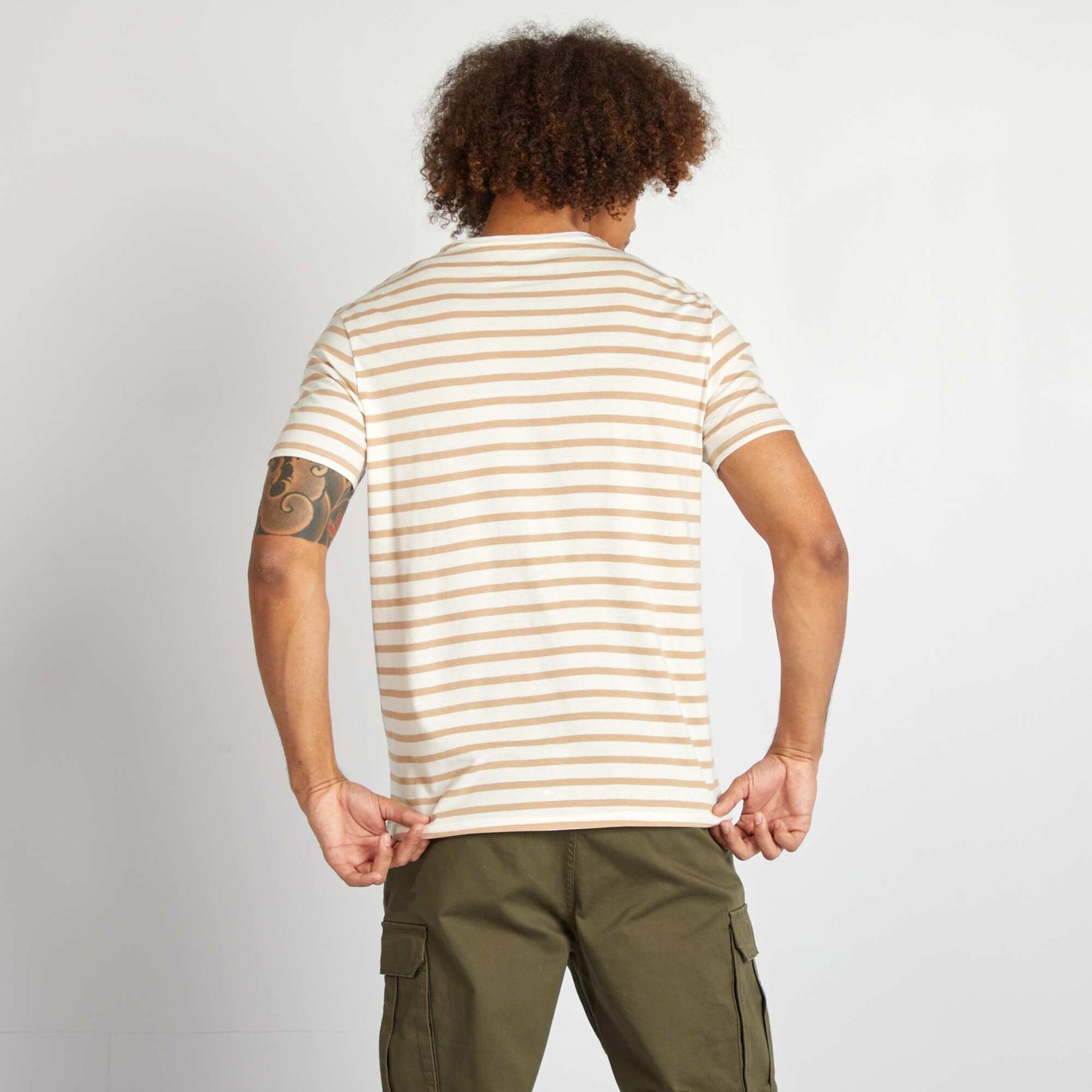 Camiseta de rayas de manga corta con cuello redondo BLANCO