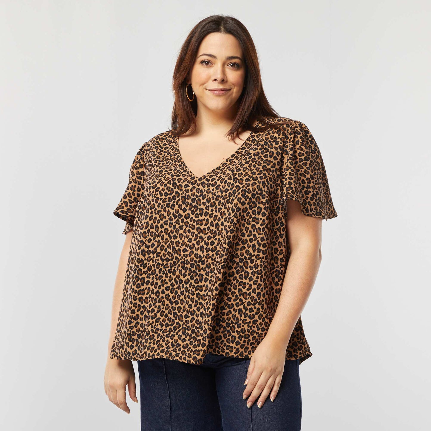 Blusa lisa de manga corta BEIGE