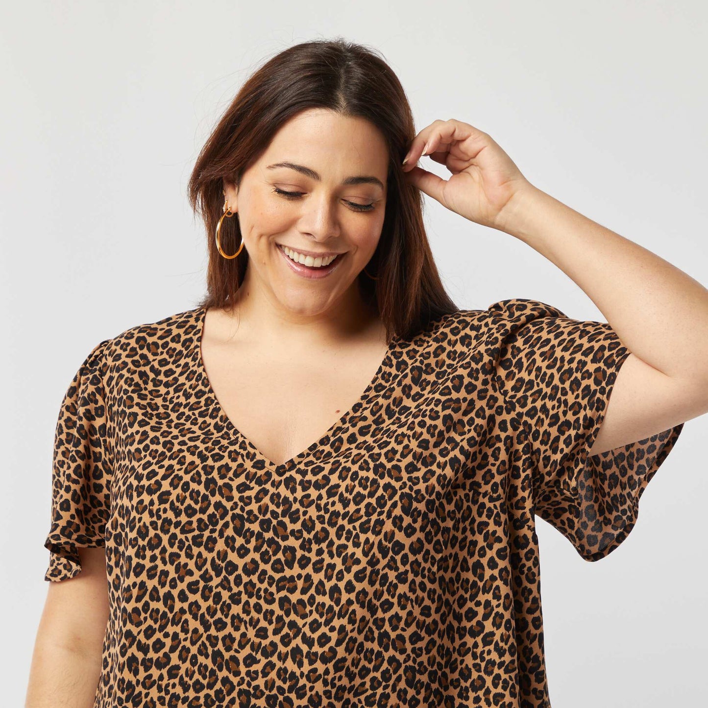 Blusa lisa de manga corta BEIGE