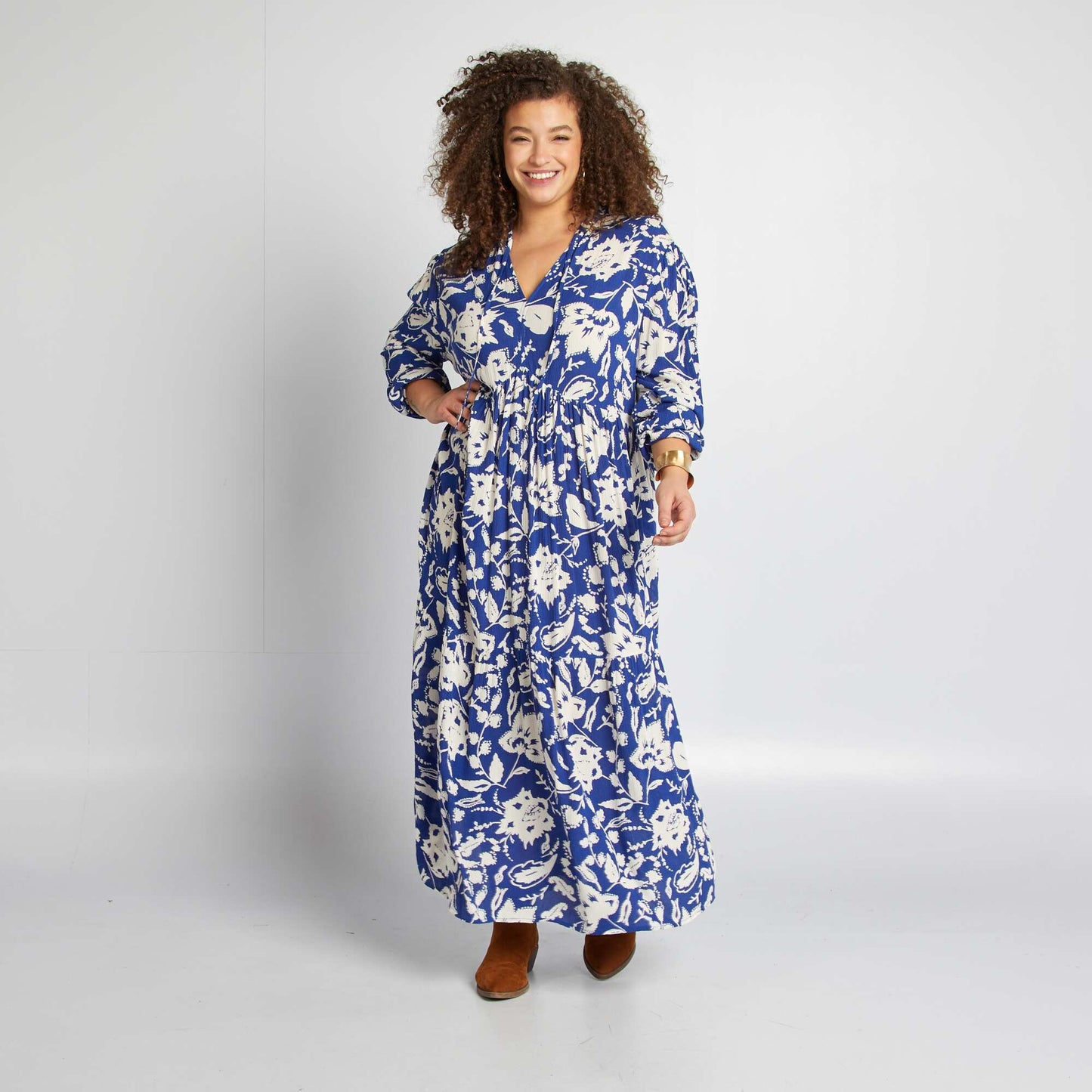 Vestido largo con estampado AZUL