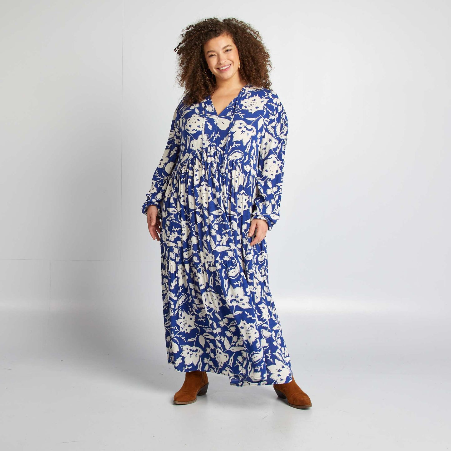 Vestido largo con estampado AZUL