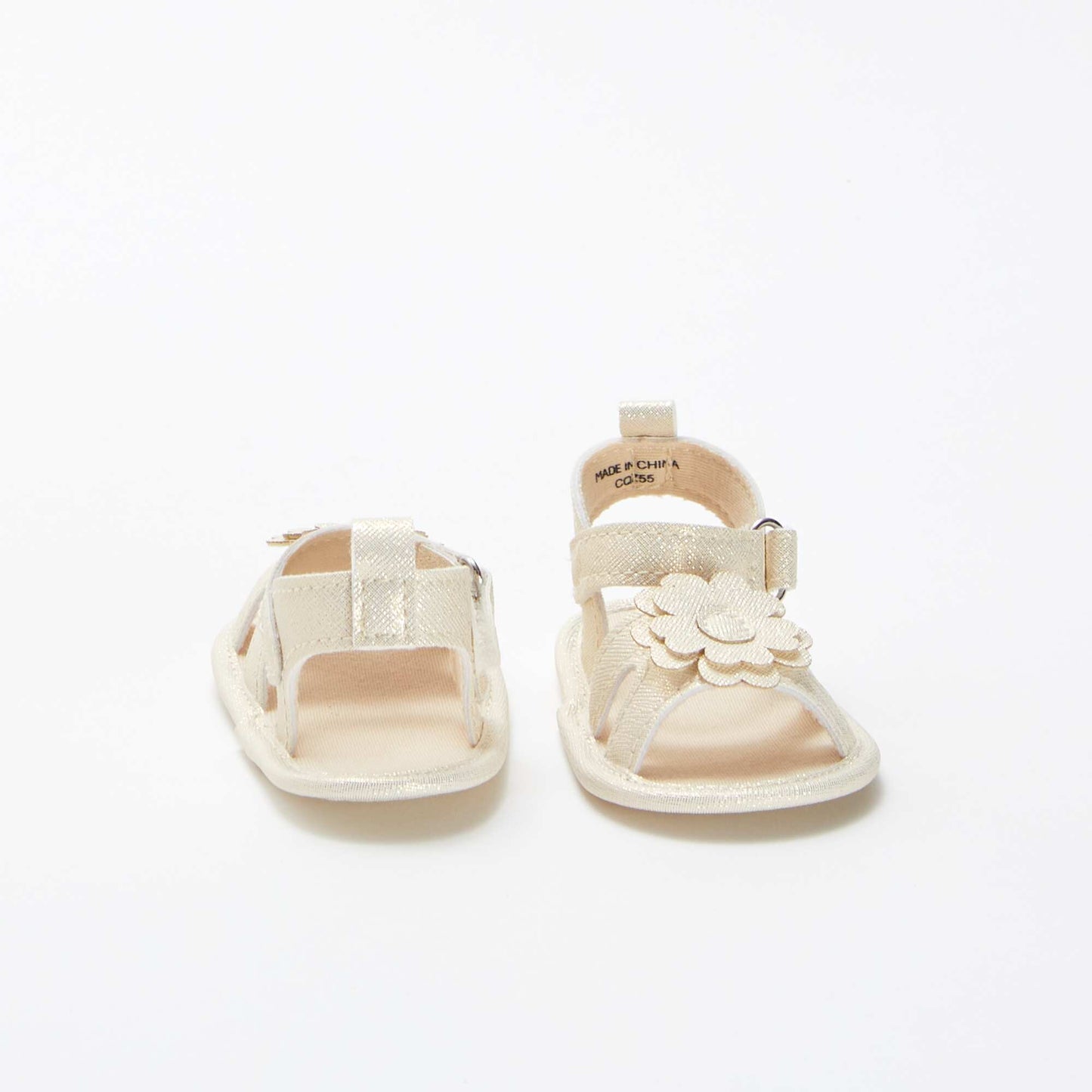 Sandalias irisadas con velcro y detalle de flor BEIGE