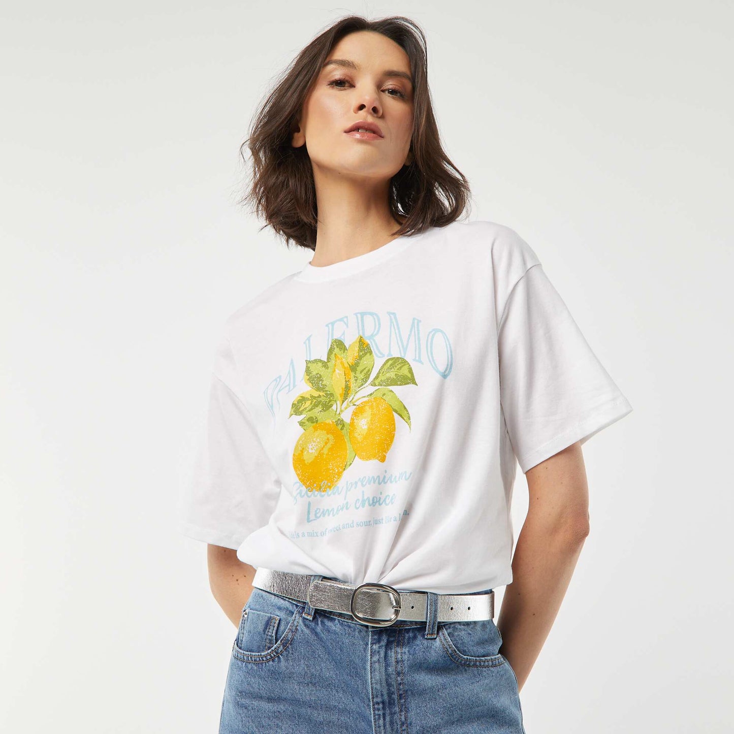 Camiseta de punto estampada de manga corta BLANCO