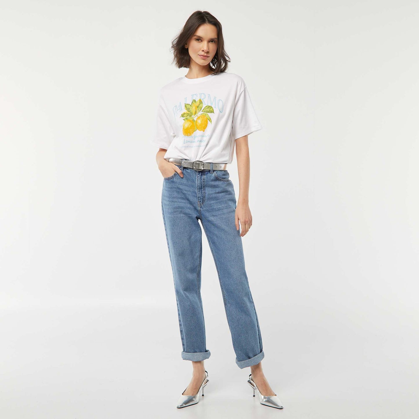 Camiseta de punto estampada de manga corta BLANCO