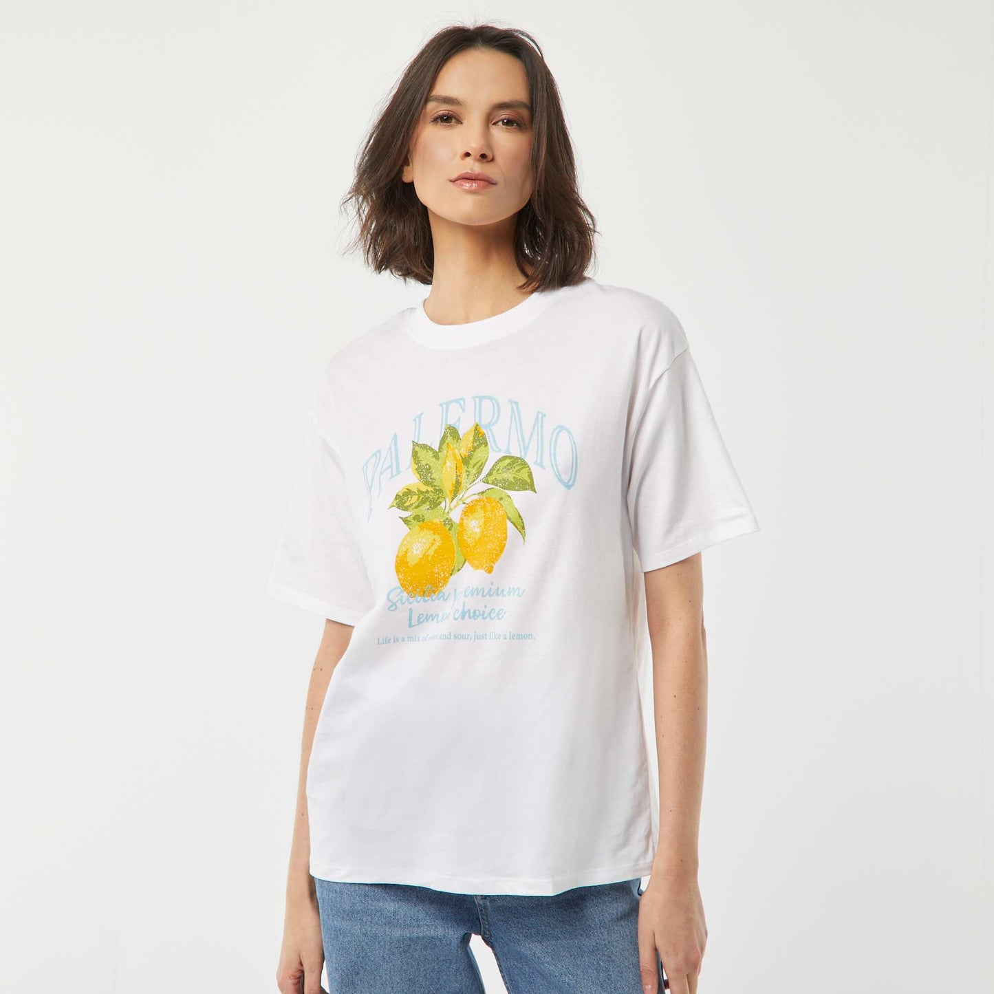 Camiseta de punto estampada de manga corta BLANCO
