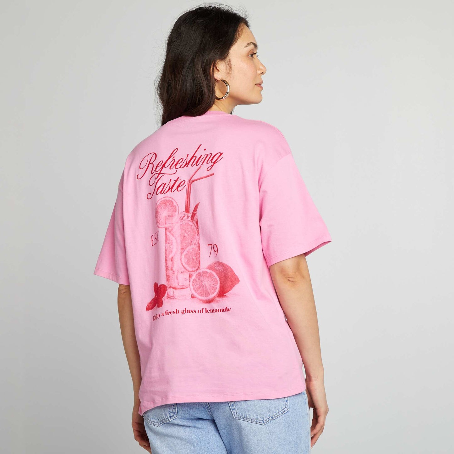 Camiseta de punto estampada de manga corta ROSA