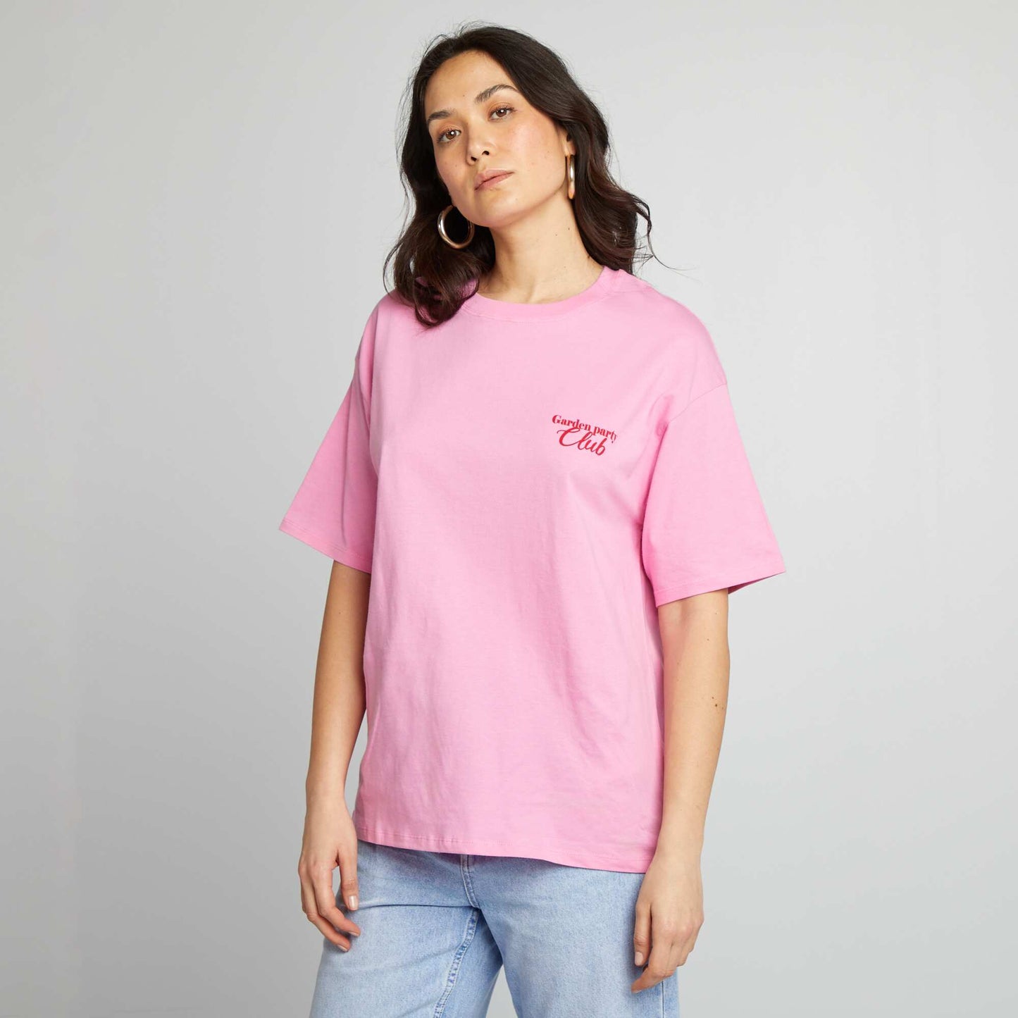 Camiseta de punto estampada de manga corta ROSA