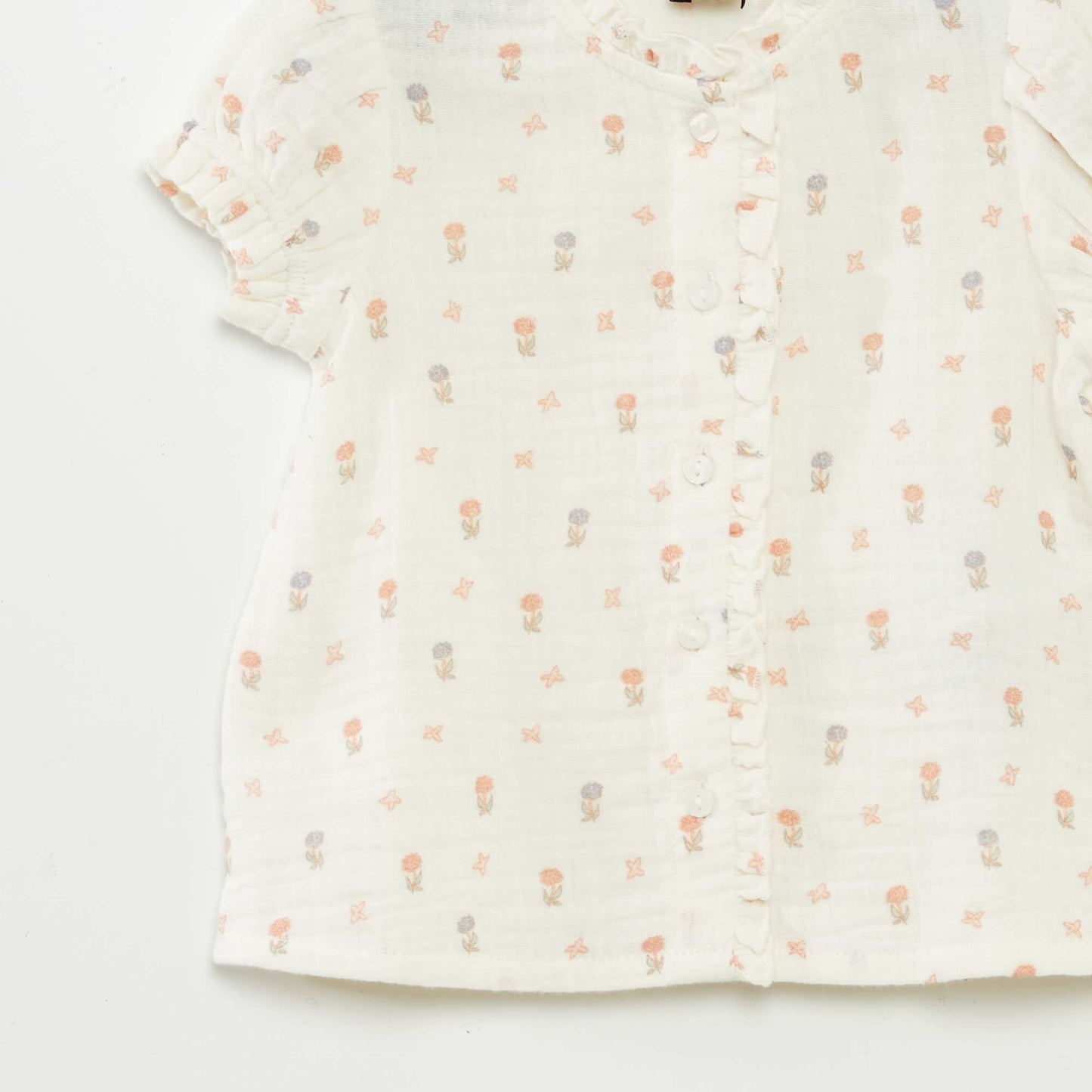 Blusa de manga corta de gasa de algodón BLANCO