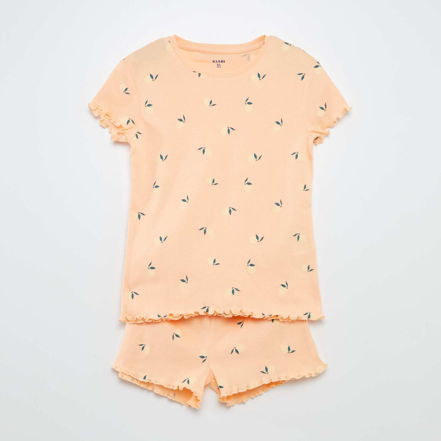 Pijama con camiseta + short con estampado y bordes festoneados - 2 piezas NARANJA