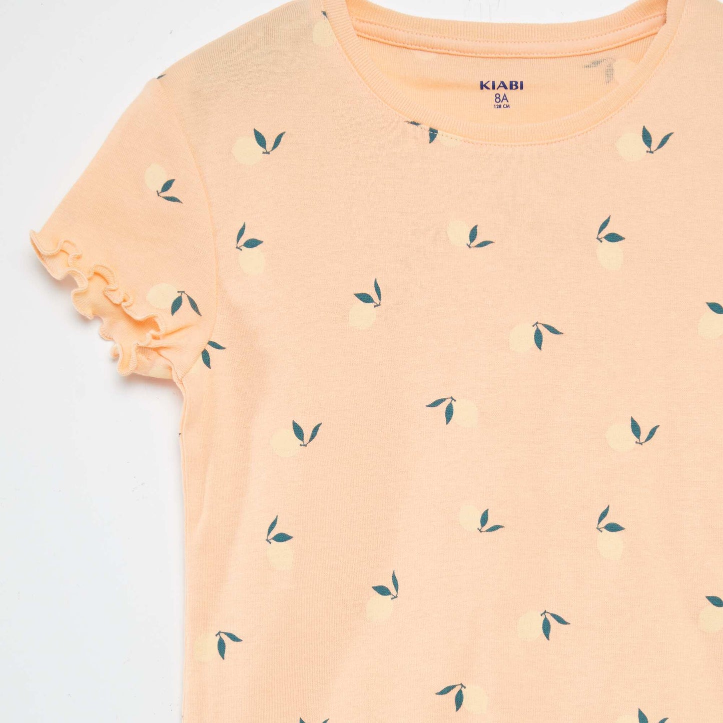 Pijama con camiseta + short con estampado y bordes festoneados - 2 piezas NARANJA