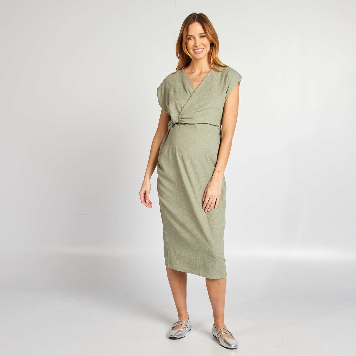Vestido de punto de crepé midi VERDE
