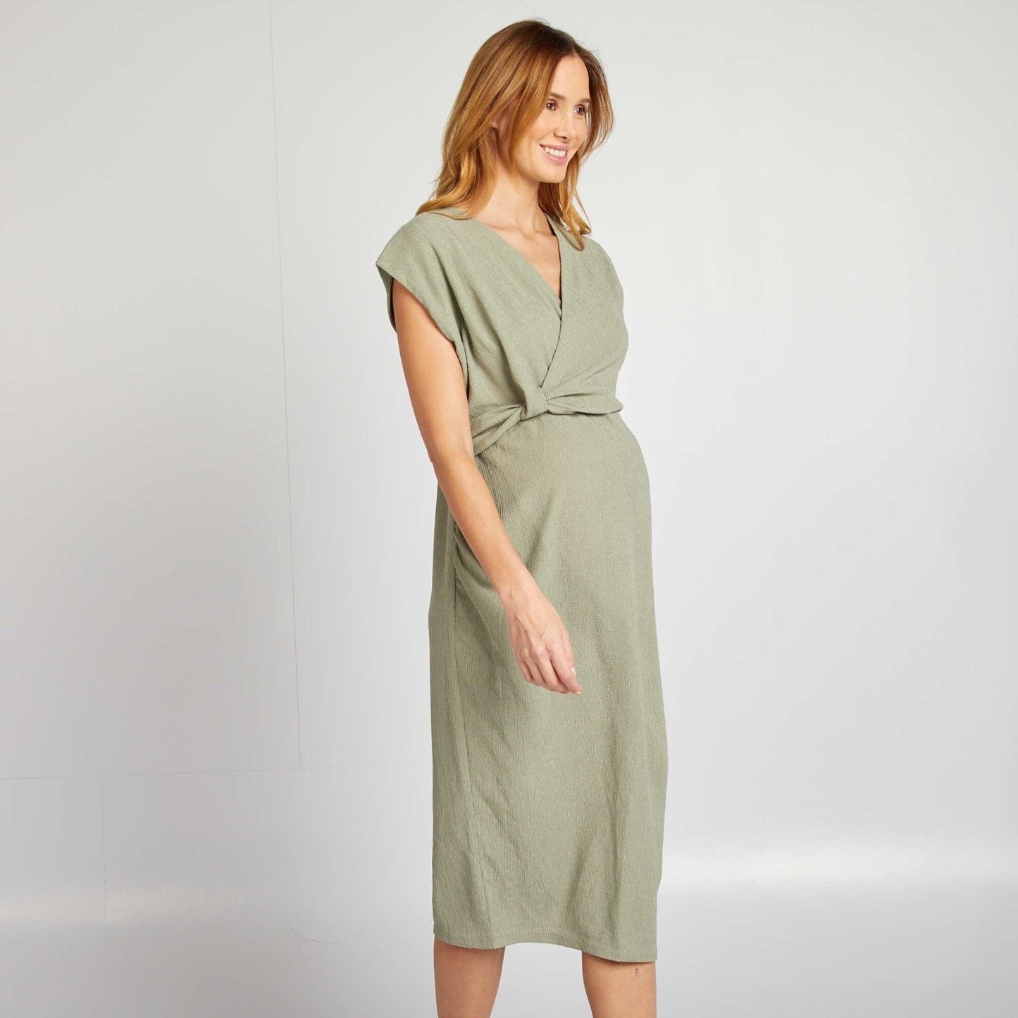 Vestido de punto de crepé midi VERDE