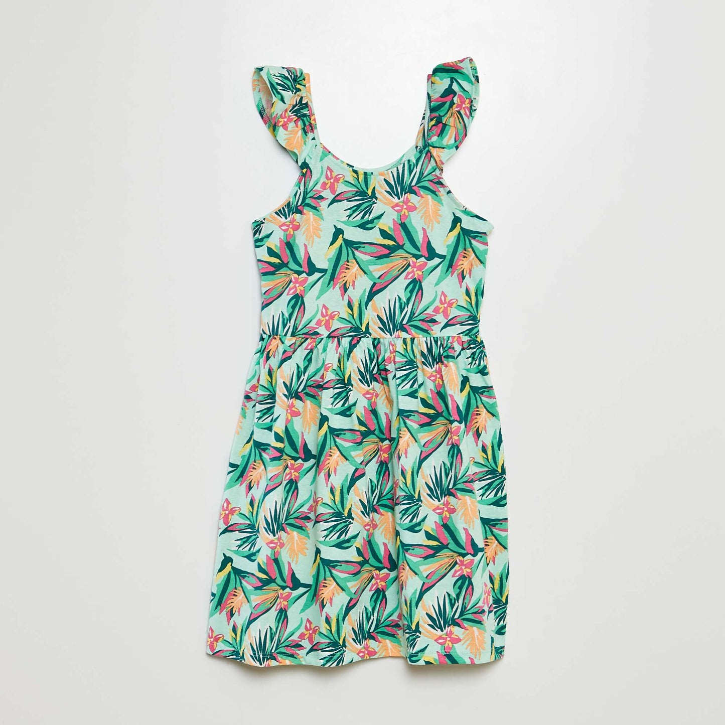 Vestido de tirantes con volantes y estampado VERDE